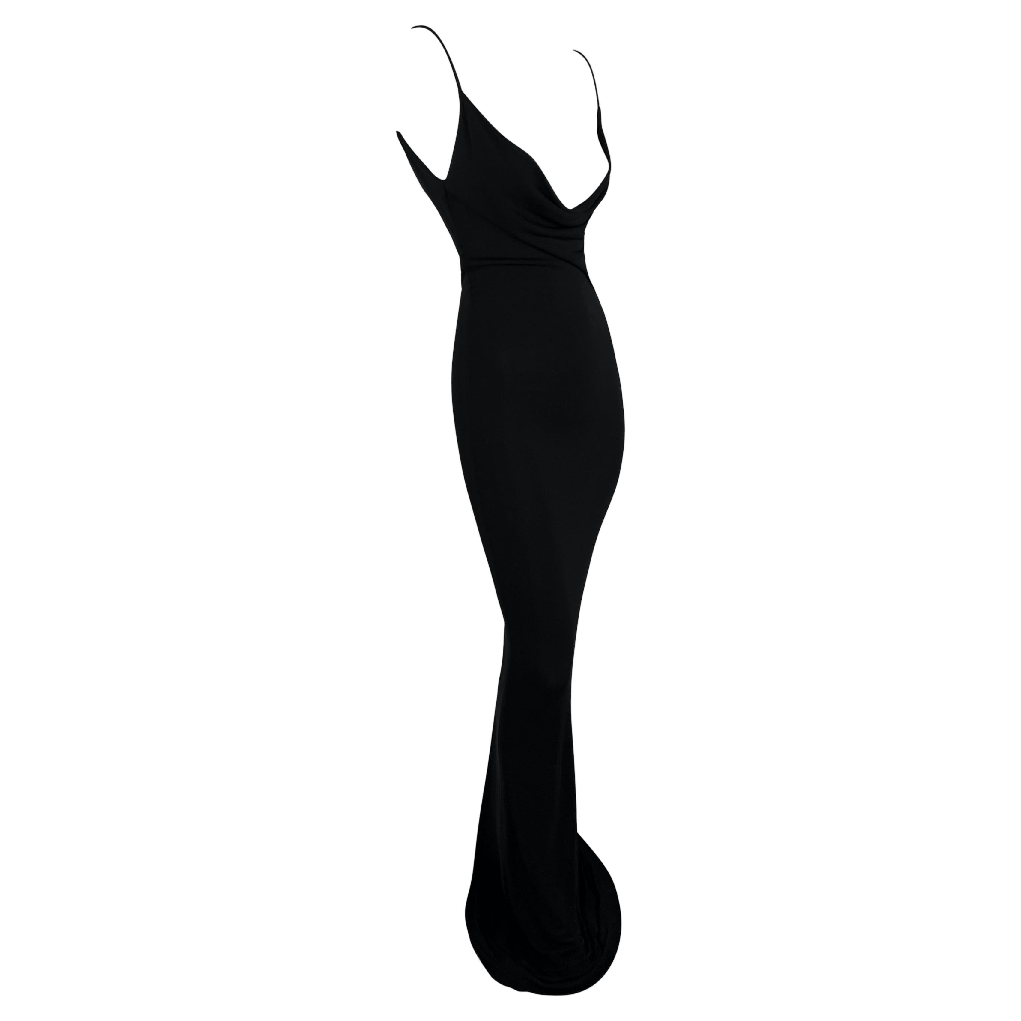 S/S 1997 Gucci by Tom Ford Black Plunging Cowl Bodycon Column Slip Gown