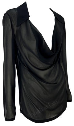 S/S 1997 Gucci by Tom Ford Black Sheer Cowl Neck Plunging Collar Top