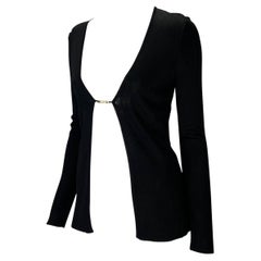 S/S 1997 Gucci by Tom Ford Black Stretch Viscose Gold Logo Cardigan
