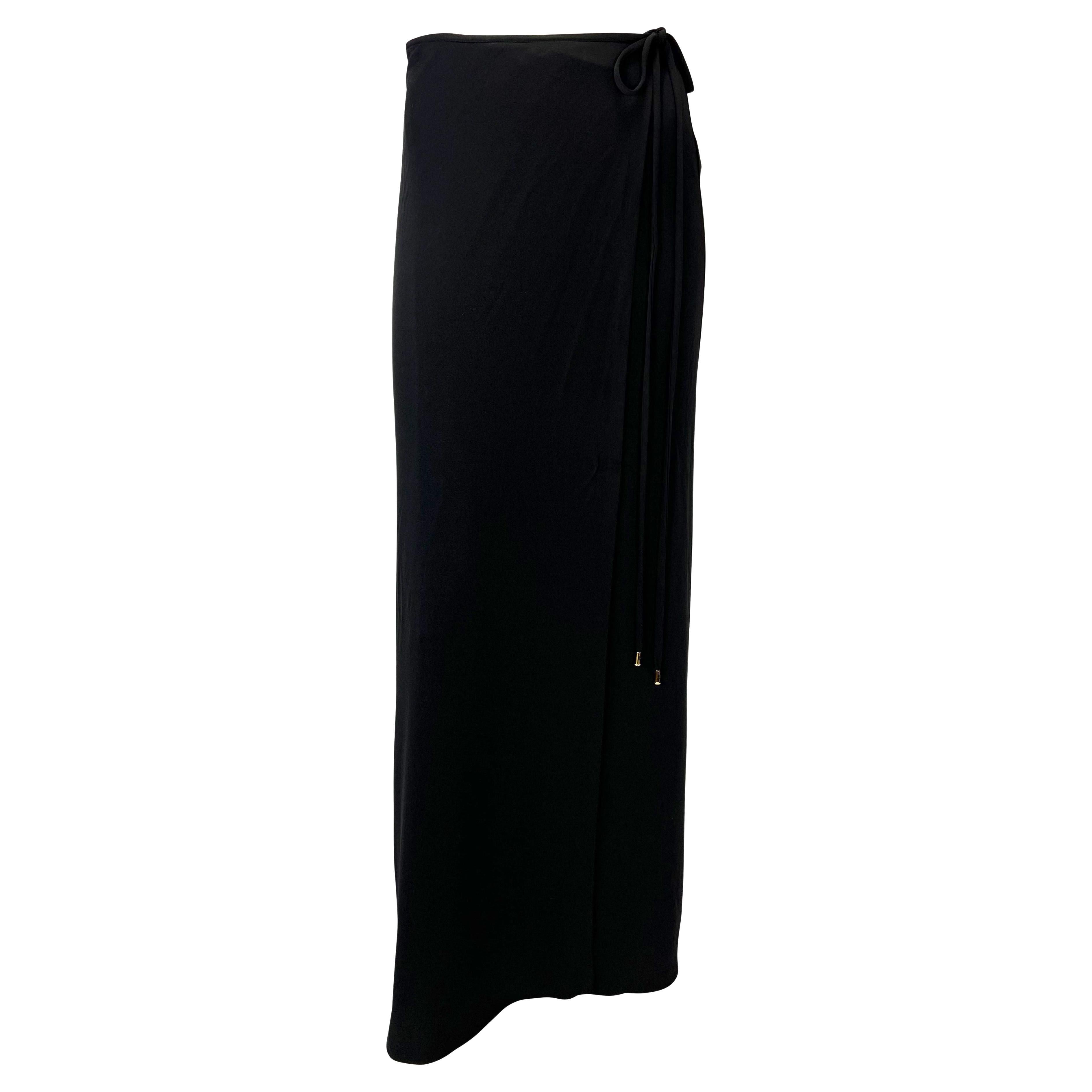 Women's S/S 1997 Gucci by Tom Ford Black Wrap Maxi G Logo Stretch Viscose Skirt For Sale