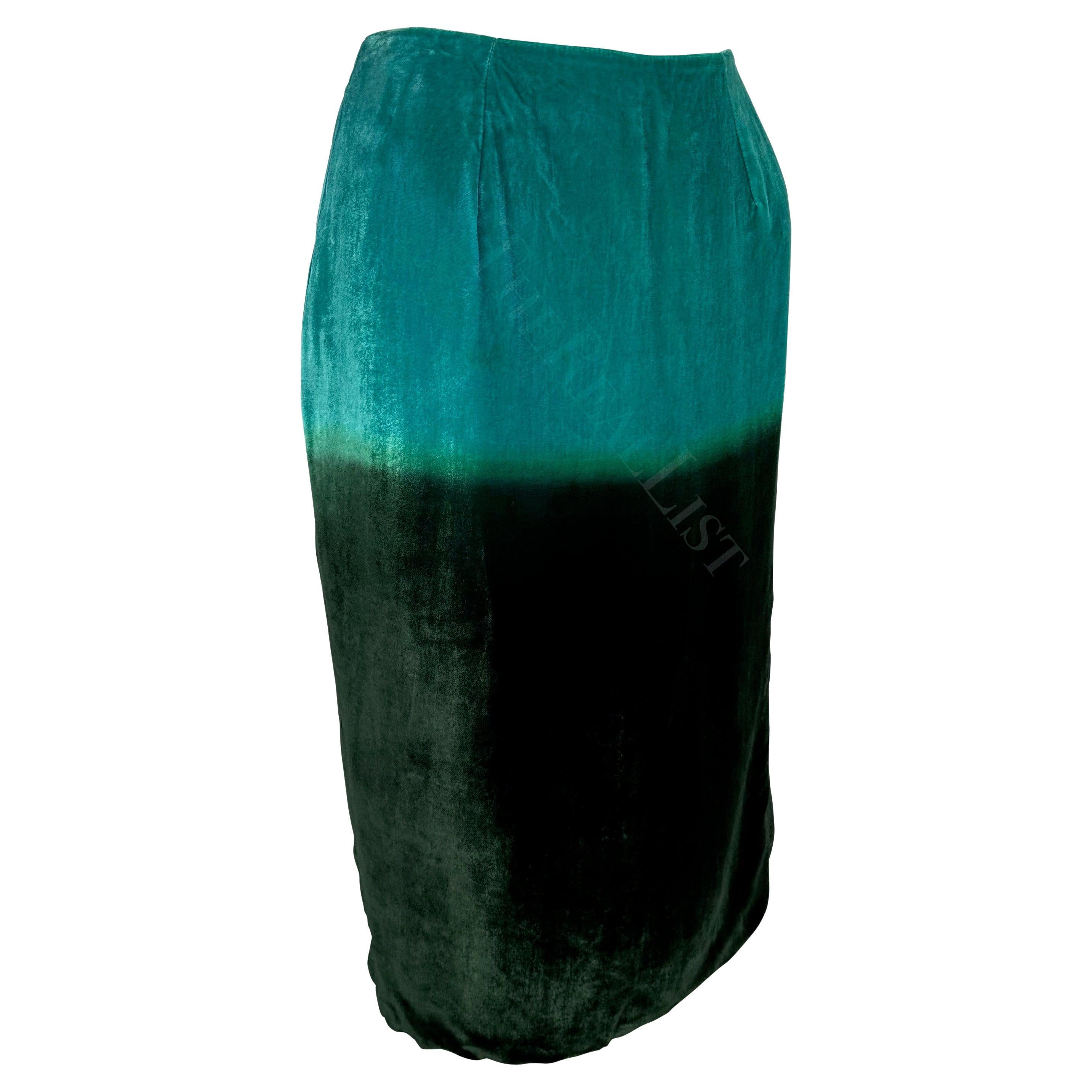S/S 1997 Gucci by Tom Ford Blue Green Ombré Velvet Runway Skirt For Sale 2