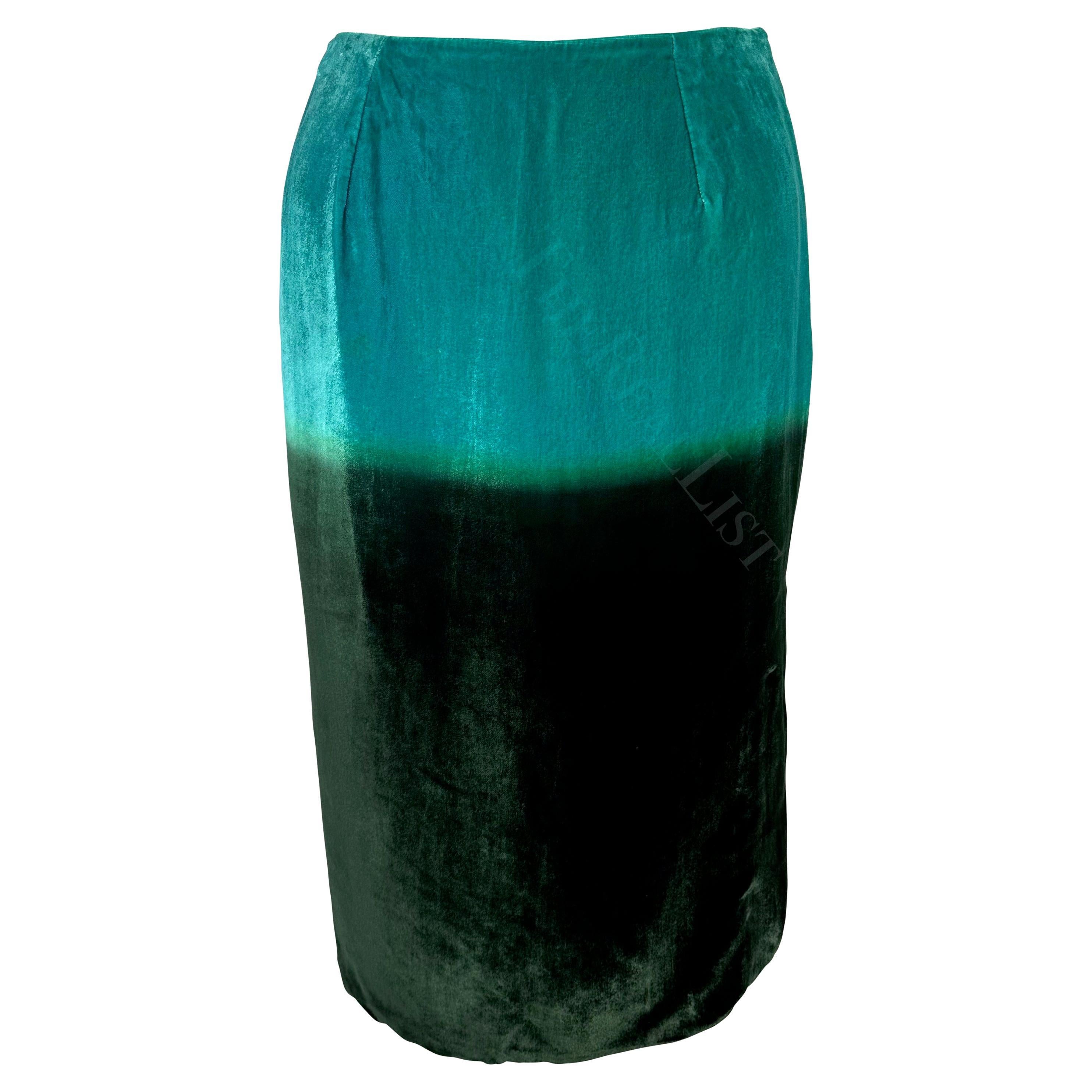 S/S 1997 Gucci by Tom Ford Blue Green Ombré Velvet Runway Skirt For Sale