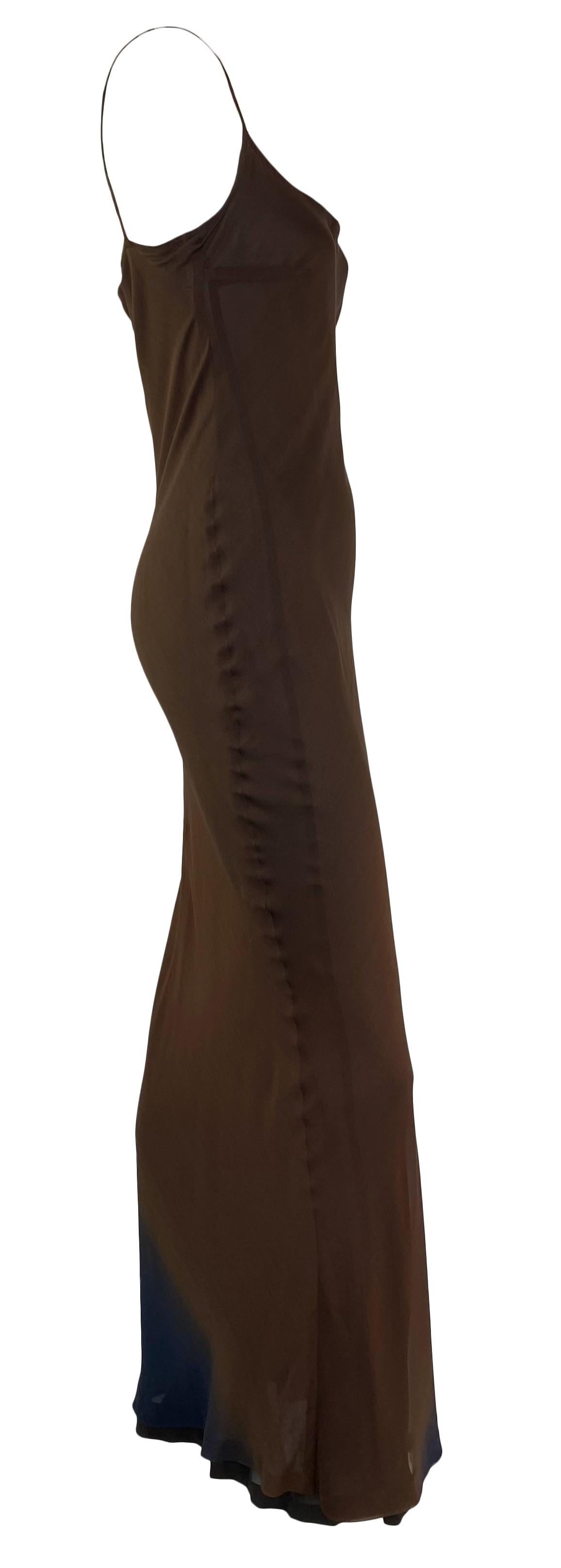 S/S 1997 Gucci by Tom Ford Brown Blue Sheer Silk Slip Gown Column Dress In Good Condition For Sale In West Hollywood, CA