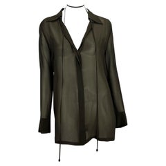 S/S 1997 Gucci by Tom Ford Brown Sheer Button Up Belted Oversized Tunic Top