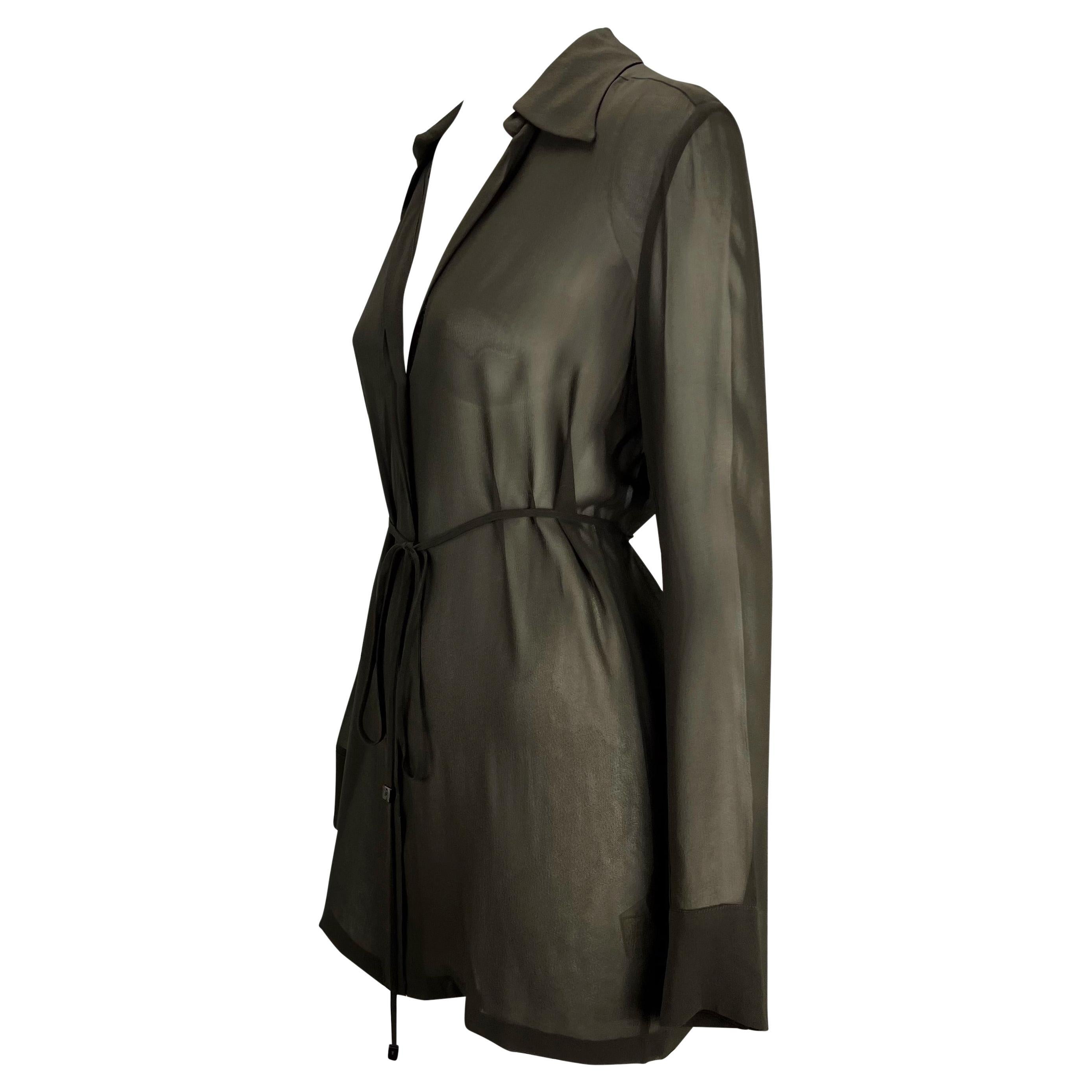 Nero P/E 1997 Gucci by Tom Ford Browning, top tunica oversize con cintura e bottoni trasparenti in vendita