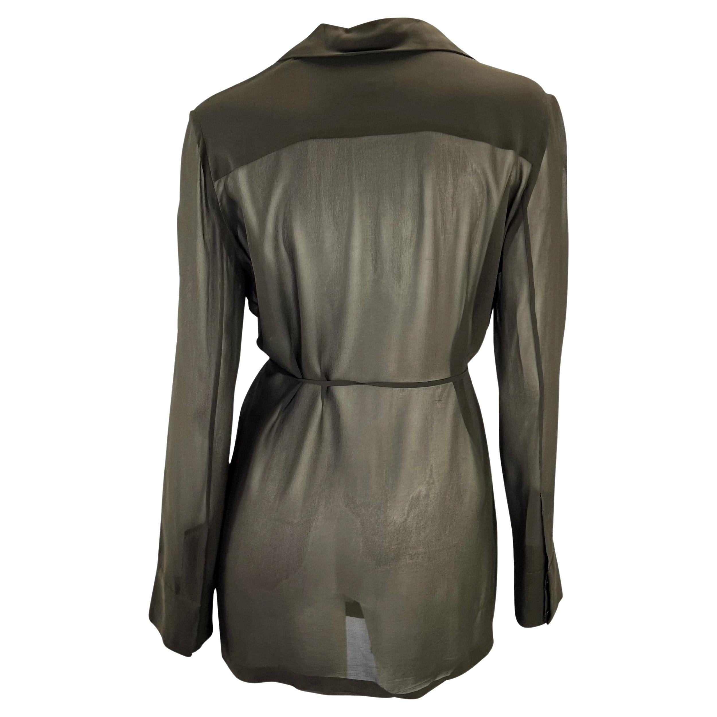 Donna P/E 1997 Gucci by Tom Ford Browning, top tunica oversize con cintura e bottoni trasparenti in vendita