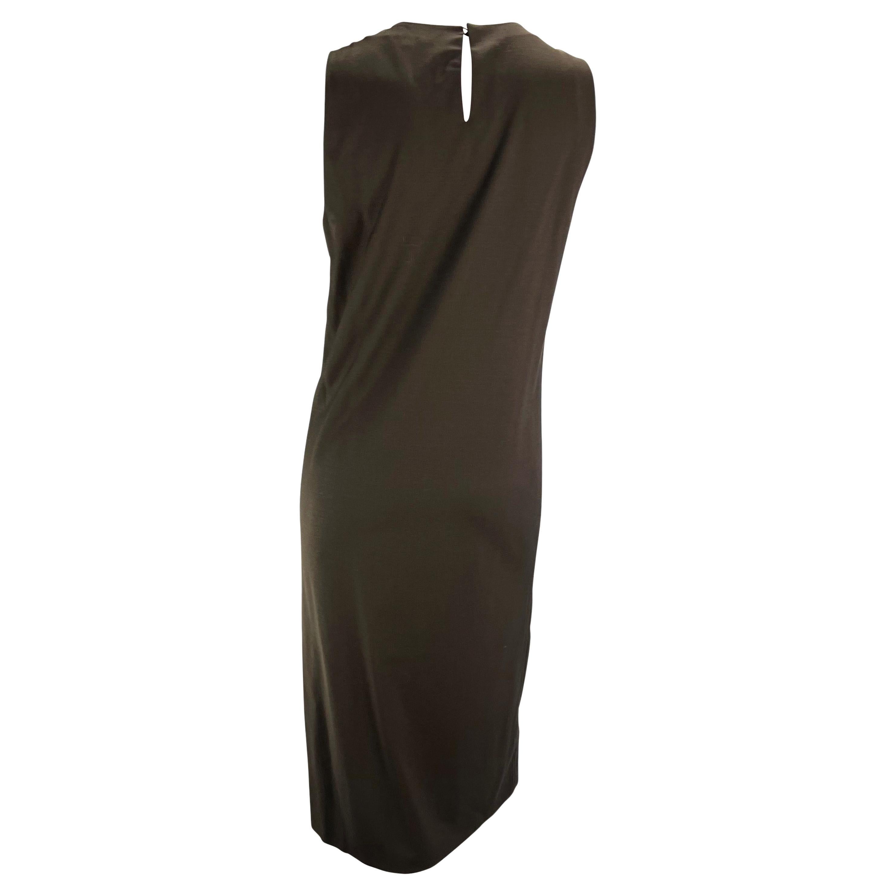S/S 1997 Gucci by Tom Ford Brown Sleeveless Shift Dress Keyhole Back In Excellent Condition For Sale In West Hollywood, CA