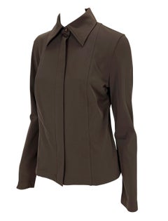 S/S 1997 Gucci for Gucci for Tom Ford Braune Stretch-Paneel-Bluse mit Kragen und Reißverschluss