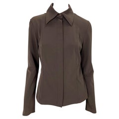 S/S 1997 Gucci by Tom Ford Brown Stretch Panel Zip-Up Collared Blouse