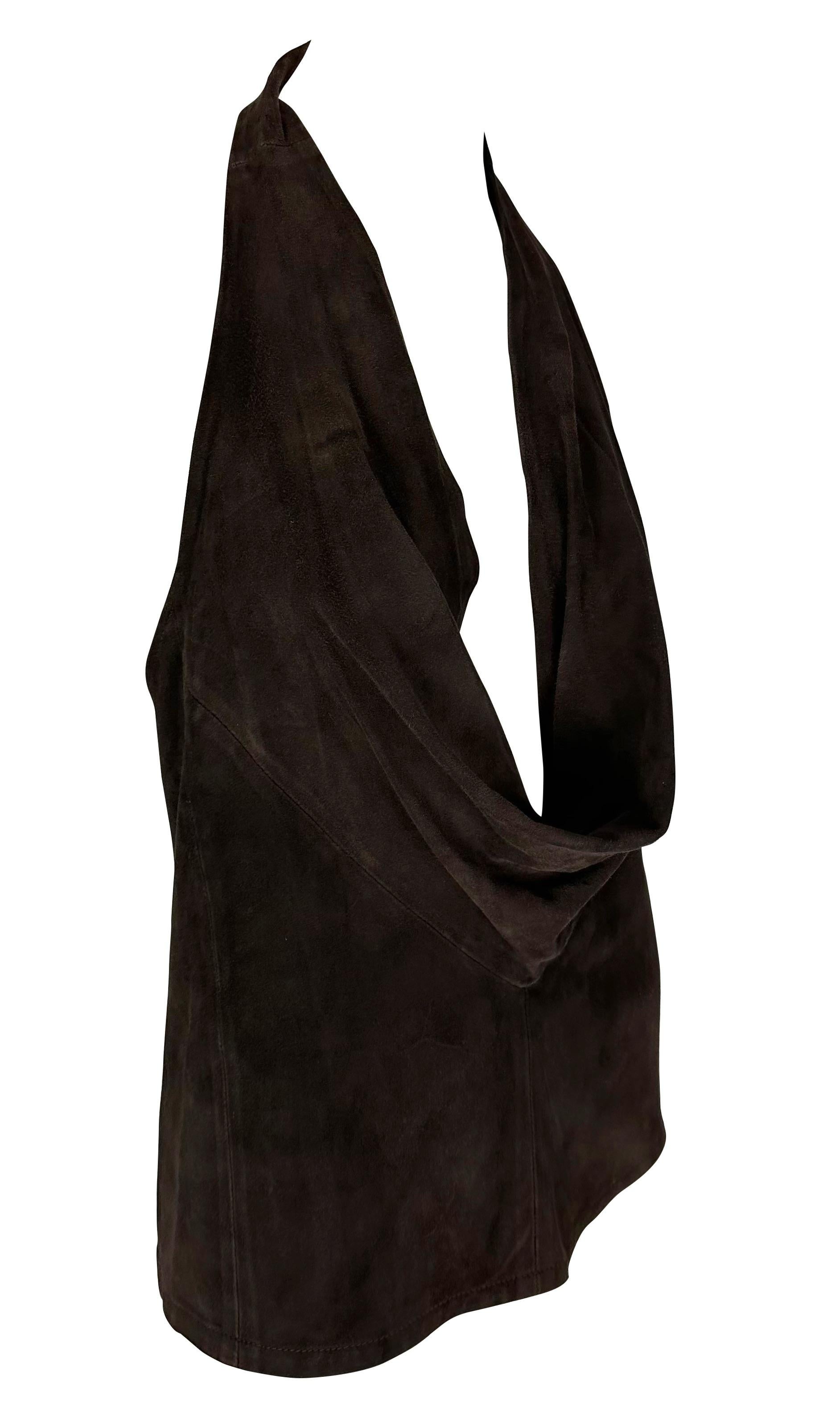 S/S 1997 Gucci by Tom Ford Brown Suede Brown Cowl Neck Halter Top Blouse Backless 1
