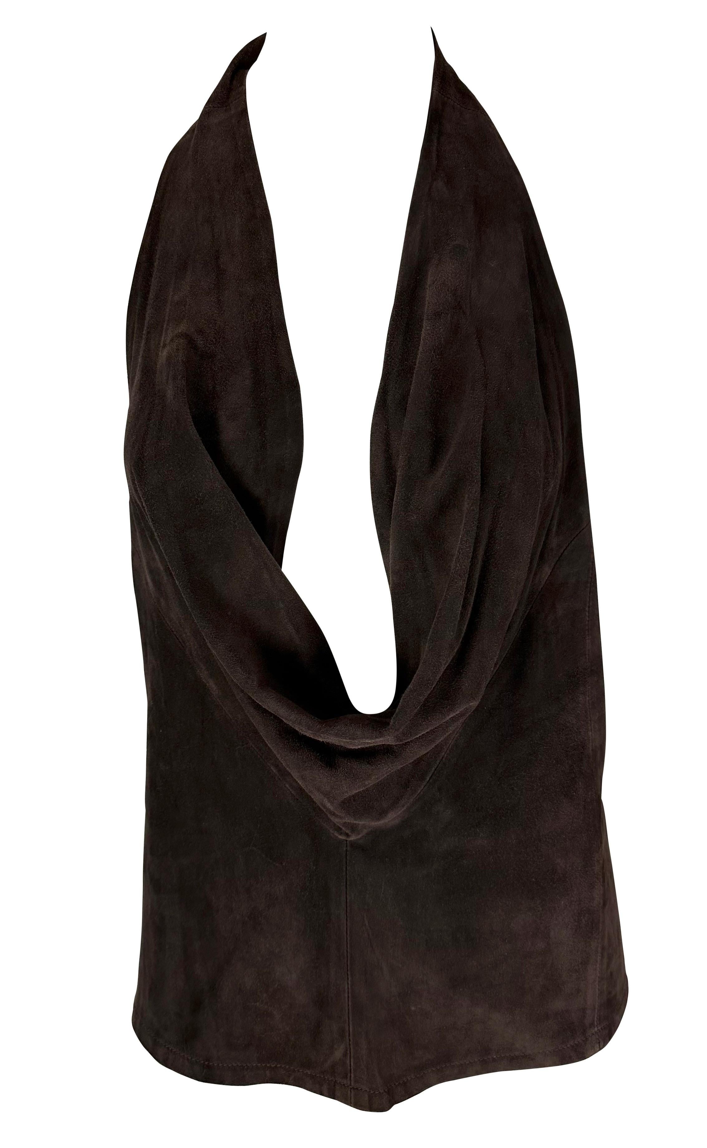 S/S 1997 Gucci by Tom Ford Brown Suede Cowl Neck Halter Top Blouse Backless 2