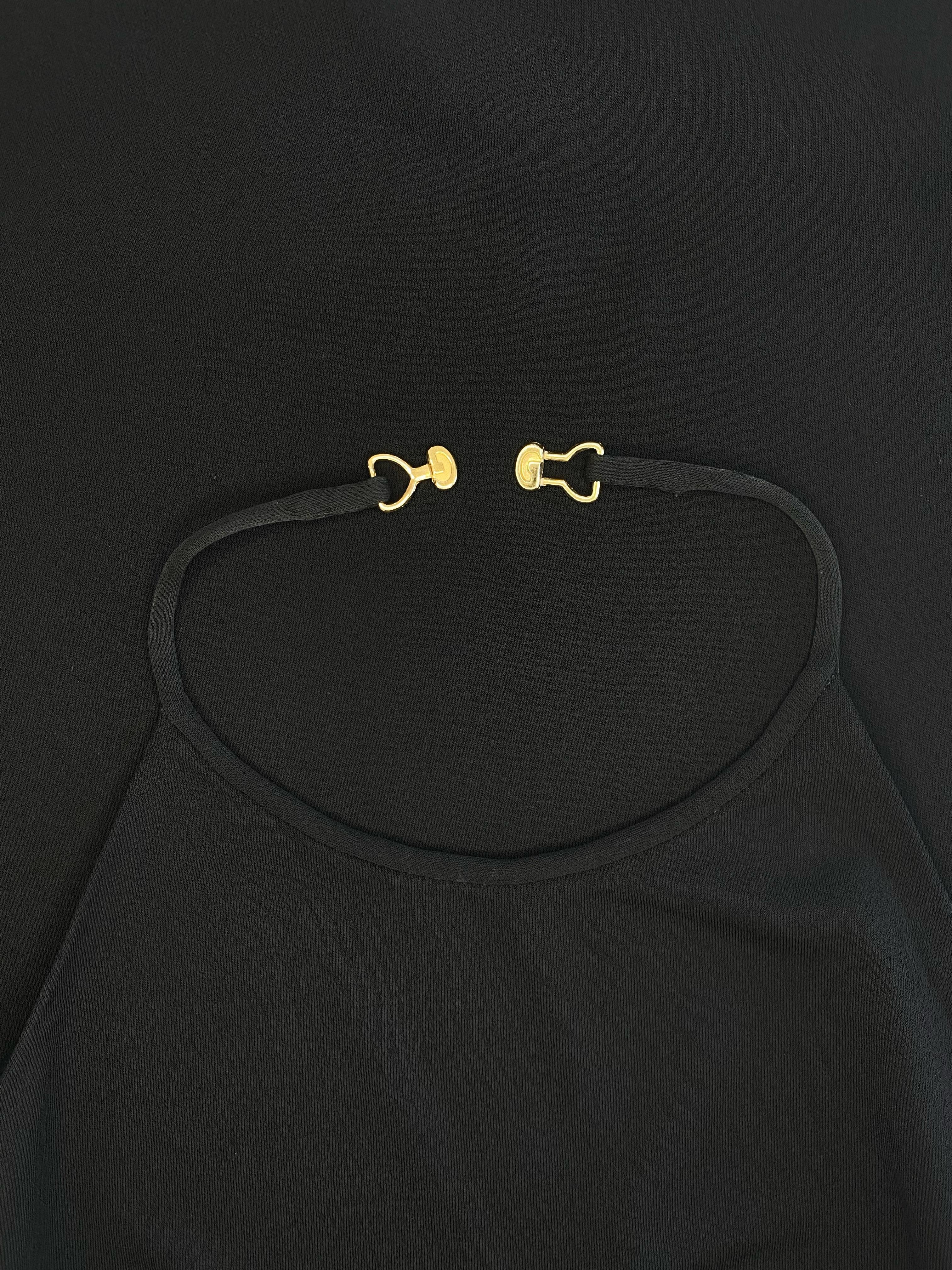 Women's S/S 1997 Gucci by Tom Ford GG Buckle Black Stretch Backless Halter Top Dress For Sale