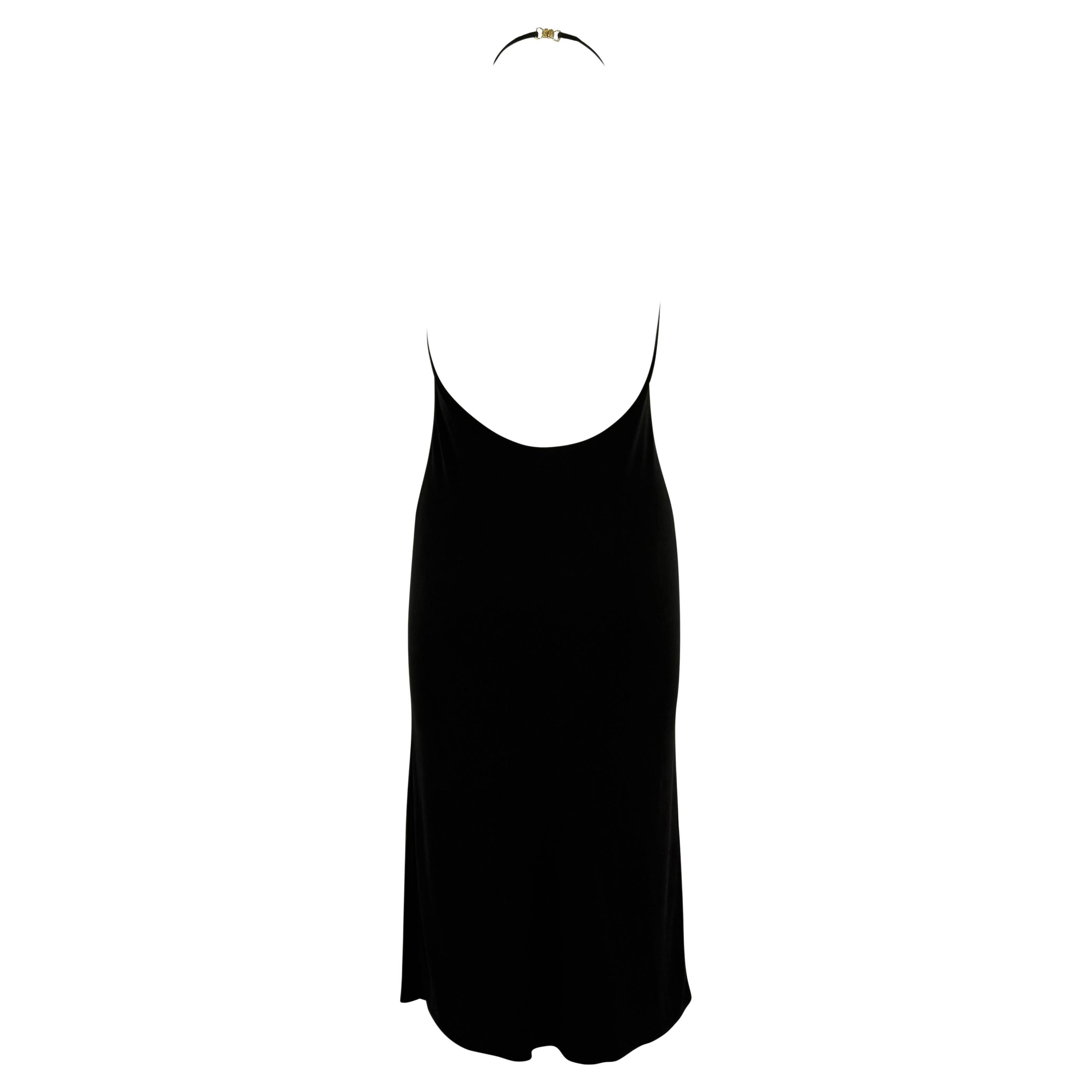 S/S 1997 Gucci by Tom Ford GG Buckle Black Stretch Backless Halter Top Dress For Sale