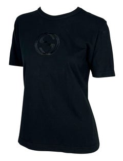 S/S 1997 Gucci by Tom Ford GG Logo Embroidered Black Stretch T-Shirt
