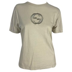 S/S 1997 Gucci by Tom Ford GG Logo Embroidered Taupe Stretch T-Shirt