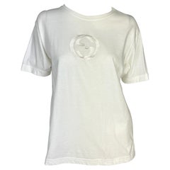 S/S 1997 Gucci by Tom Ford GG Logo brodé White Stretch T-Shirt