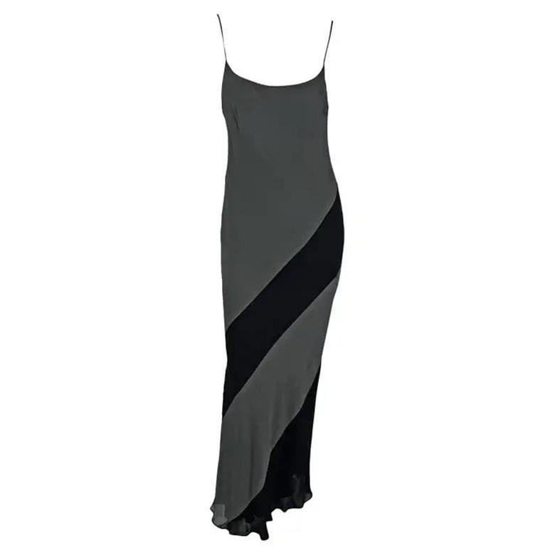 S/S 1997 Gucci by Tom Ford Grey Black Panel Slip Dress Gown en vente