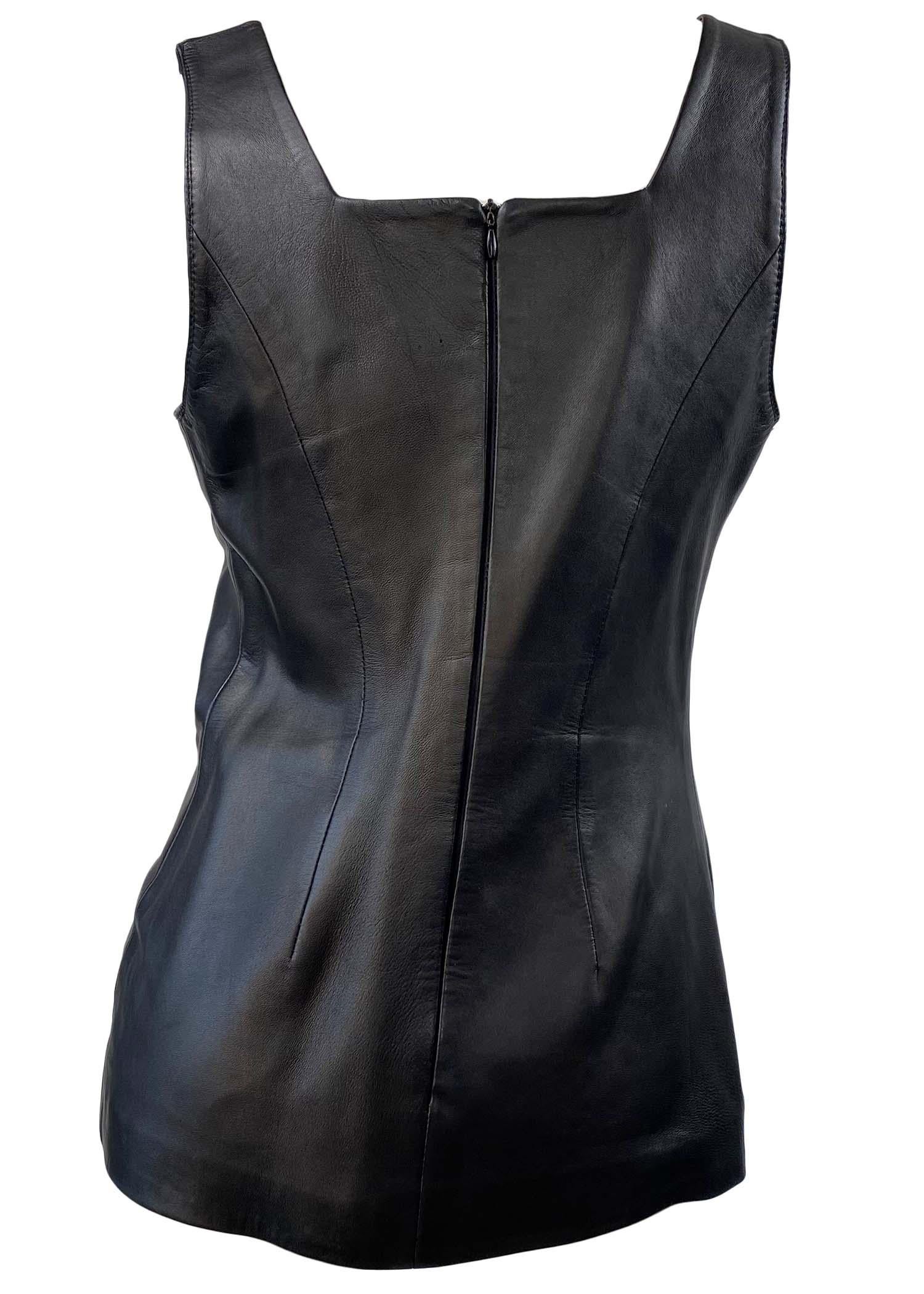 Black S/S 1997 Gucci by Tom Ford Leather Sleeveless Top G Logo For Sale