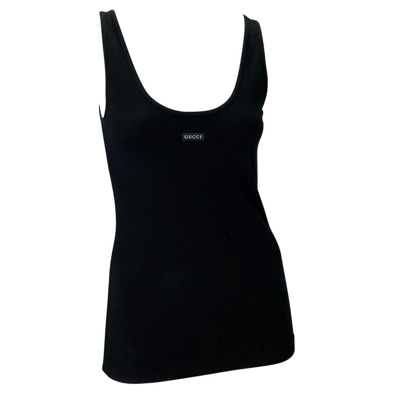 S/S 1997 Gucci by Tom Ford Logo Black Stretch Ribbed Tank Top at 1stDibs
