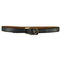 Vintage S/S 1997 Gucci by Tom Ford Men's Gold Logo Double Buckle Black Leather Belt