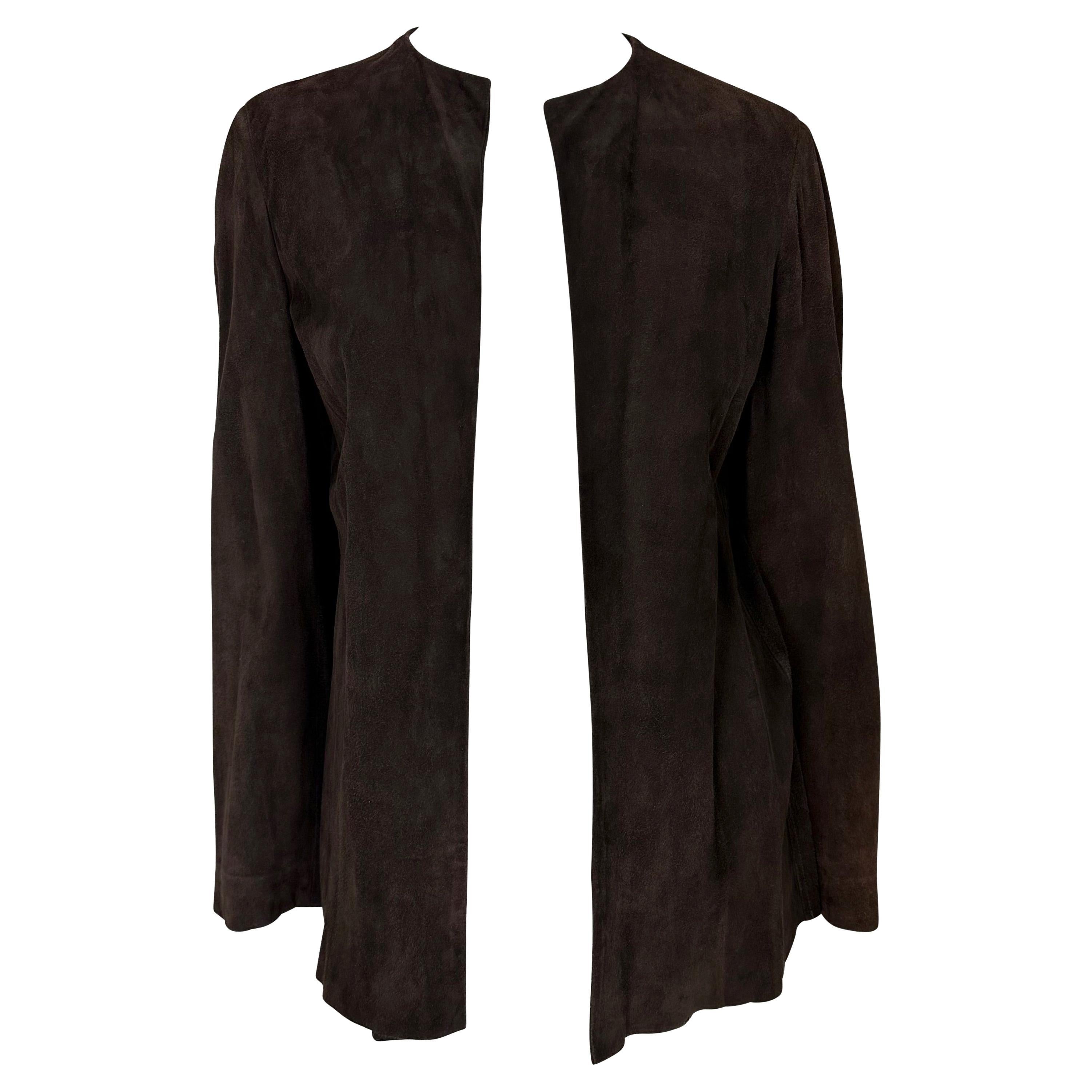 S/S 1997 Gucci by Tom Ford Naomi Runway Brown Suede Open Blouse Jacket