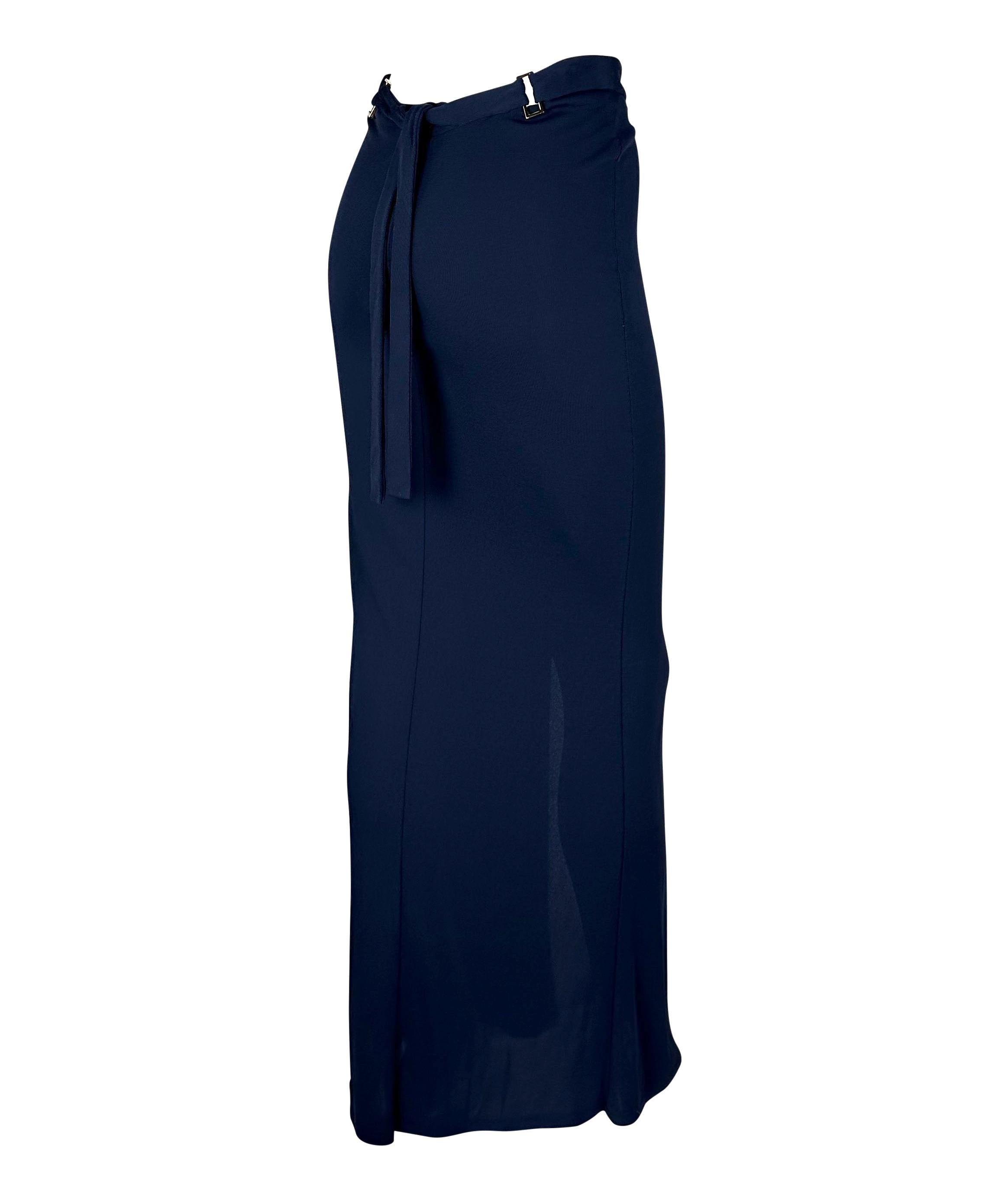 S/S 1997 Gucci by Tom Ford Navy Maxi Slit Buckle Tie Skirt Sample  For Sale 3