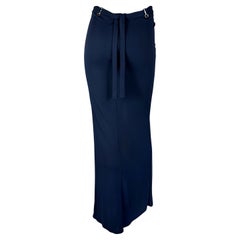 Used S/S 1997 Gucci by Tom Ford Navy Maxi Slit Buckle Tie Skirt Sample 