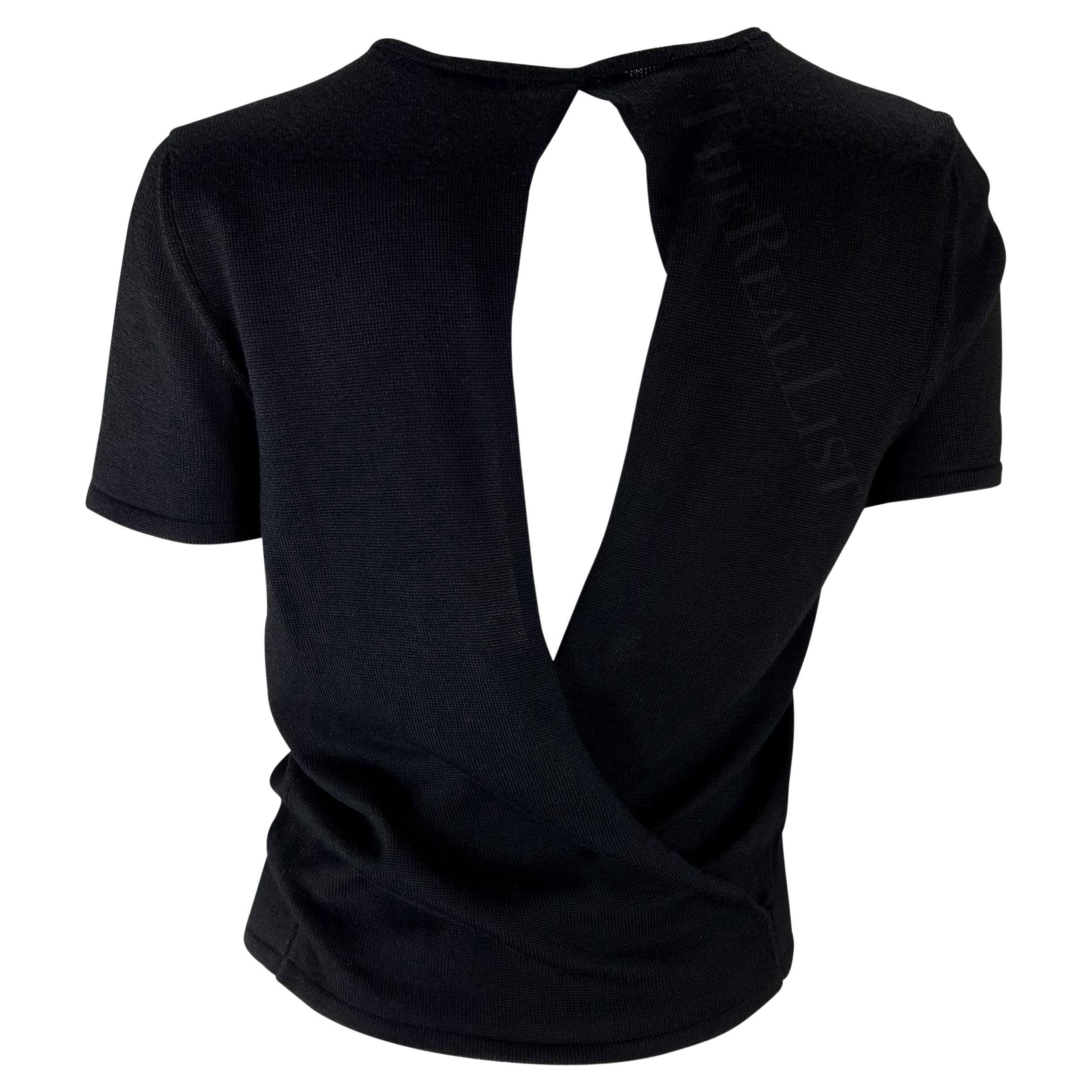 S/S 1997 Gucci by Tom Ford Open Back Black Stretch Knit Short-Sleeve Top For Sale