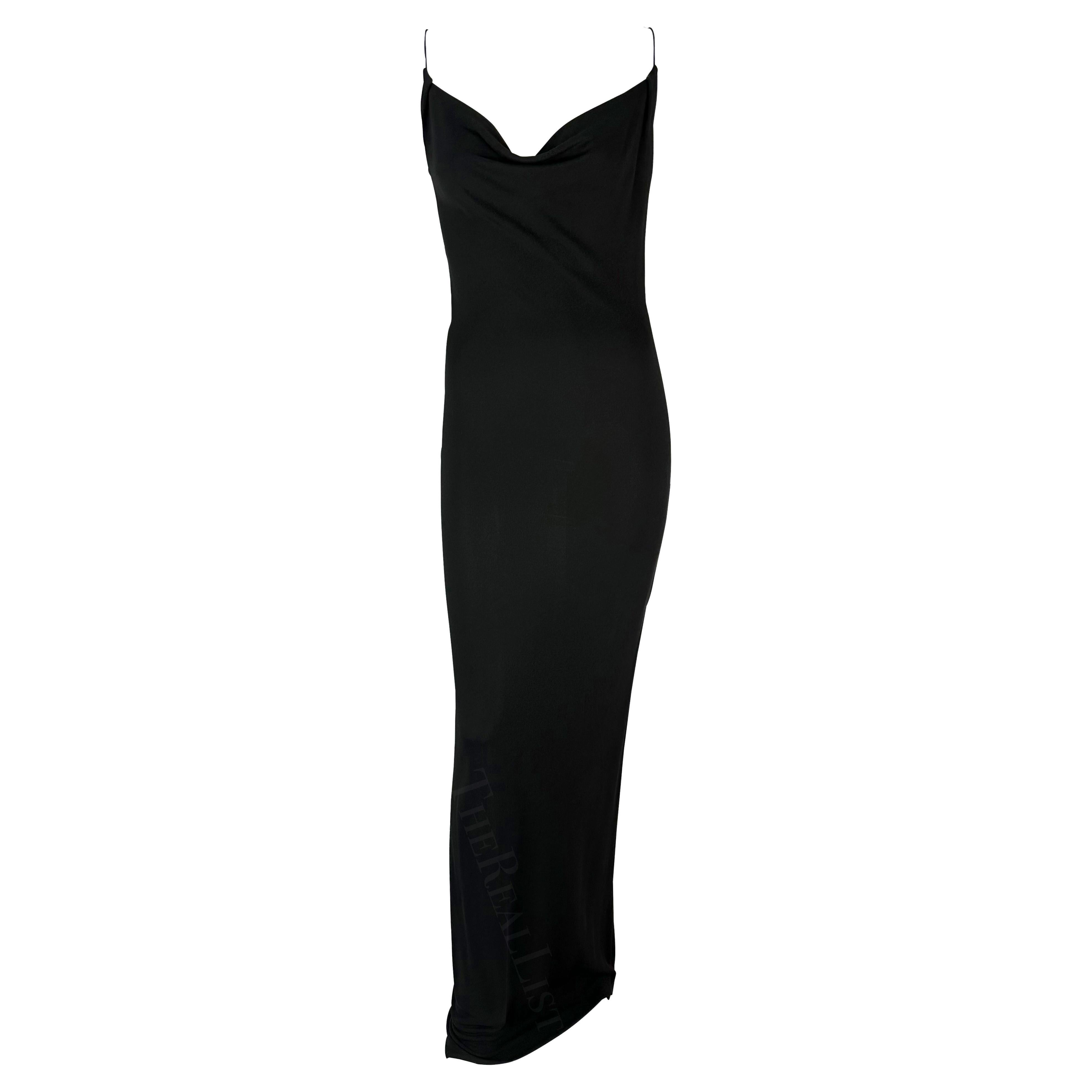 S/S 1997 Gucci by Tom Ford Plunging Cowl Black Slip Bodycon Gown  For Sale