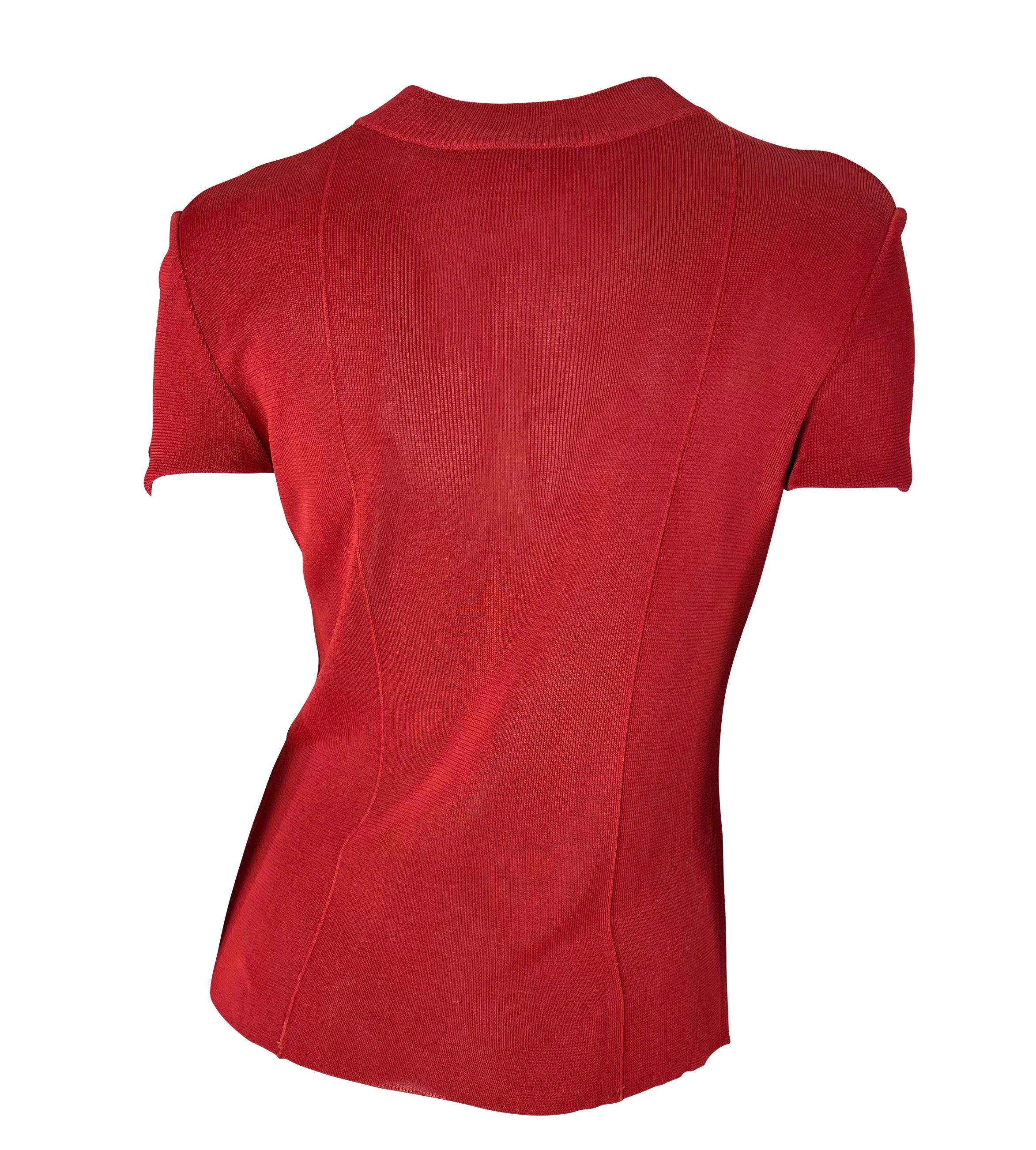 S/S 1997 Gucci by Tom Ford Red G Logo Medallion Viscose Stretch Knit Top In Good Condition For Sale In West Hollywood, CA
