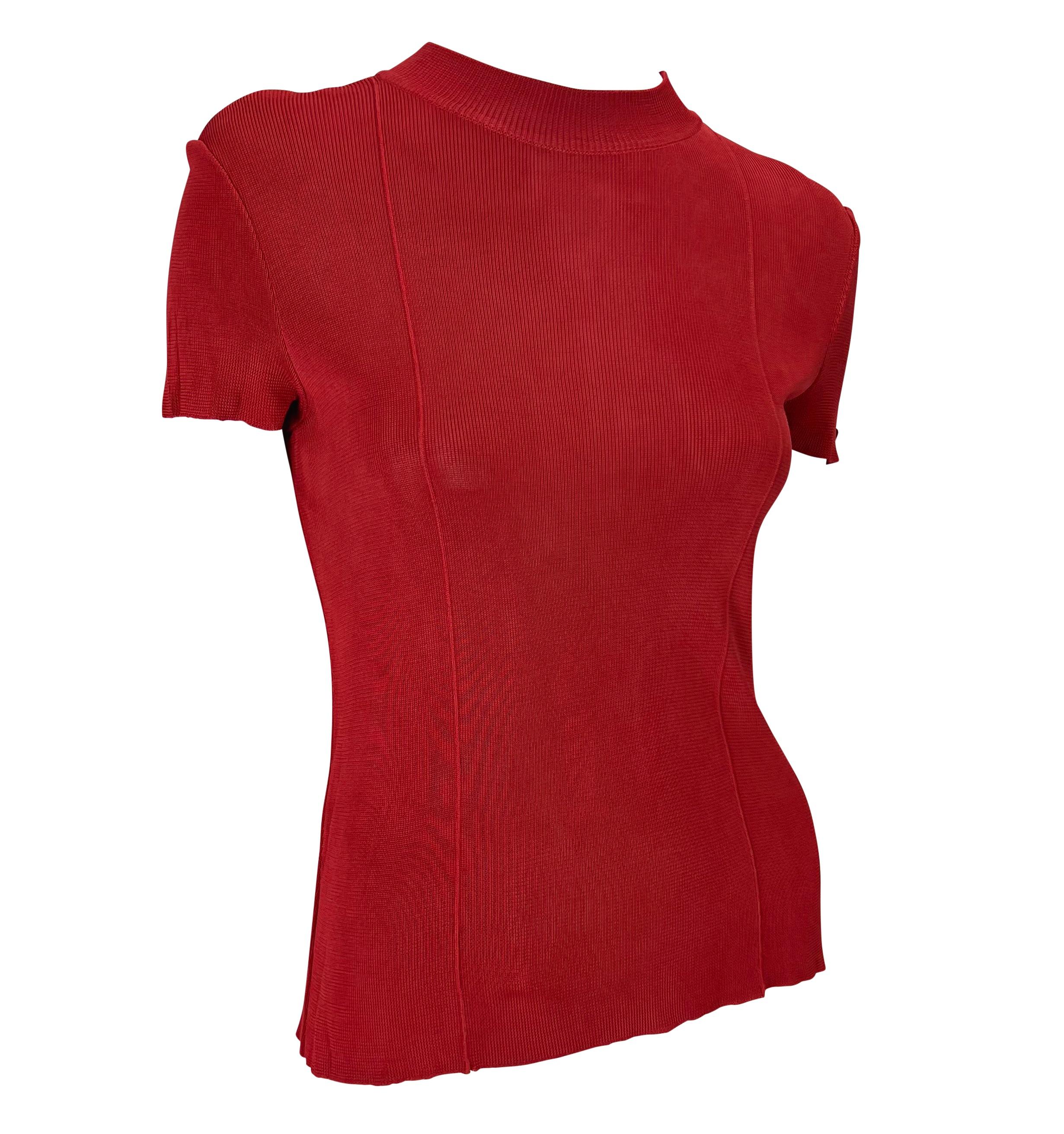 Women's S/S 1997 Gucci by Tom Ford Red G Logo Medallion Viscose Stretch Knit Top For Sale