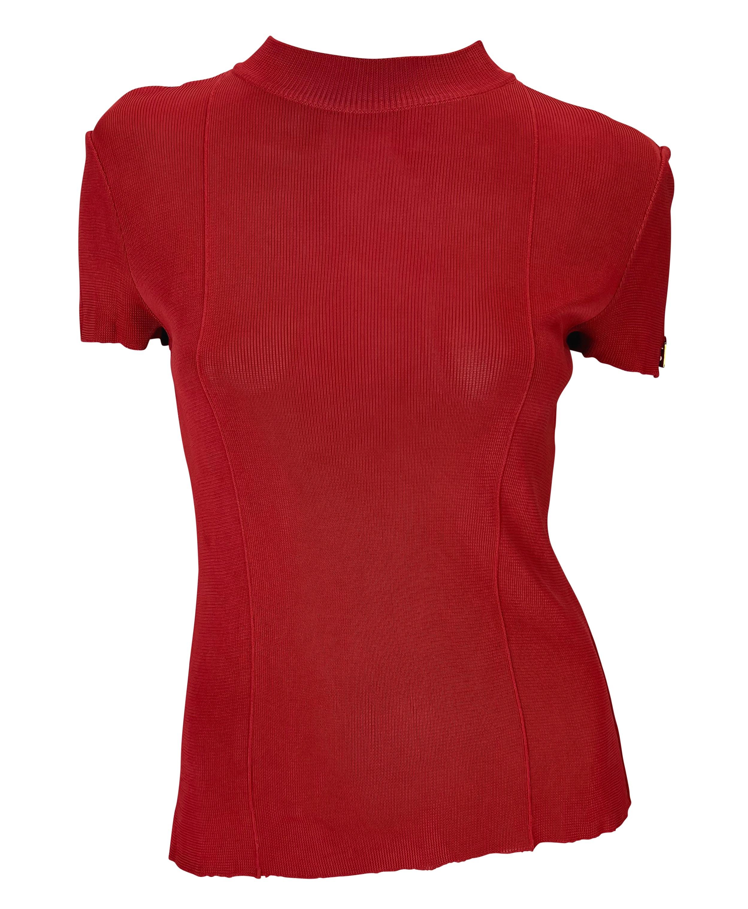 S/S 1997 Gucci by Tom Ford Red G Logo Medallion Viscose Stretch Knit Top For Sale 1