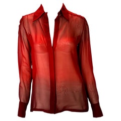 S/S 1997 Gucci by Tom Ford Red Ombré Sheer Silk Oversized Tunic Top