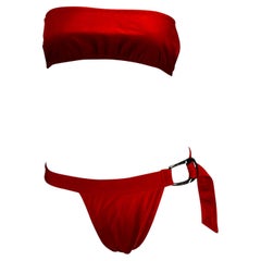 S/S 1997 Gucci by Tom Ford Red Ombré Strapless Buckle Bikini Set