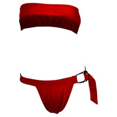 Retro S/S 1997 Gucci by Tom Ford Red Ombré Strapless Buckle Bikini Set