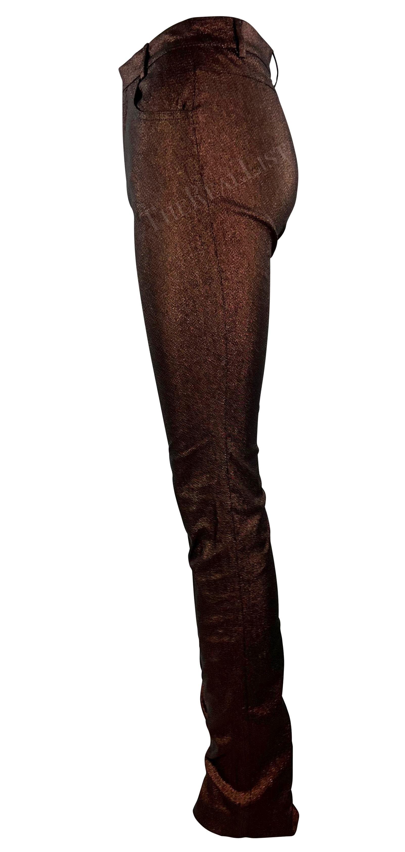 Pantalon extensible cuivré métallisé skinny en lurex Gucci by Tom Ford Runway Ad S/S 1997 en vente 5