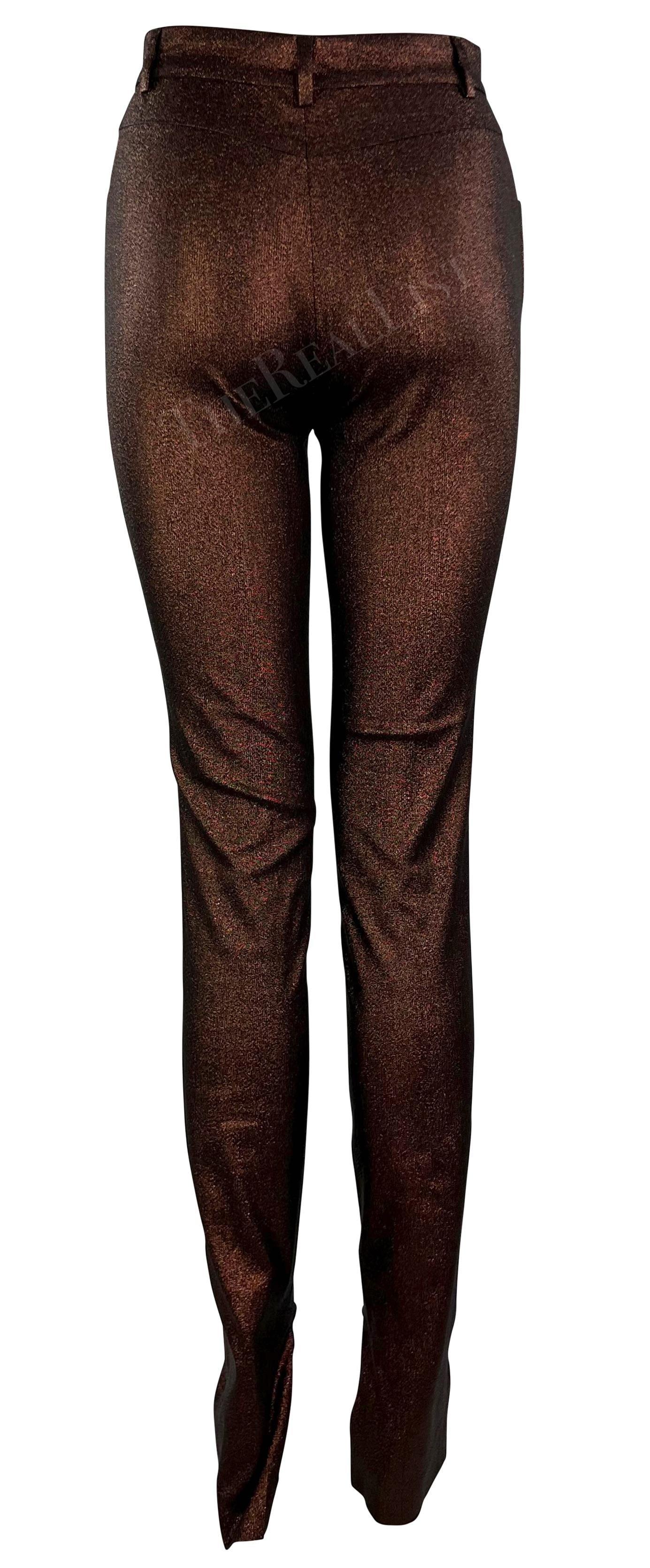 Pantalon extensible cuivré métallisé skinny en lurex Gucci by Tom Ford Runway Ad S/S 1997 en vente 6