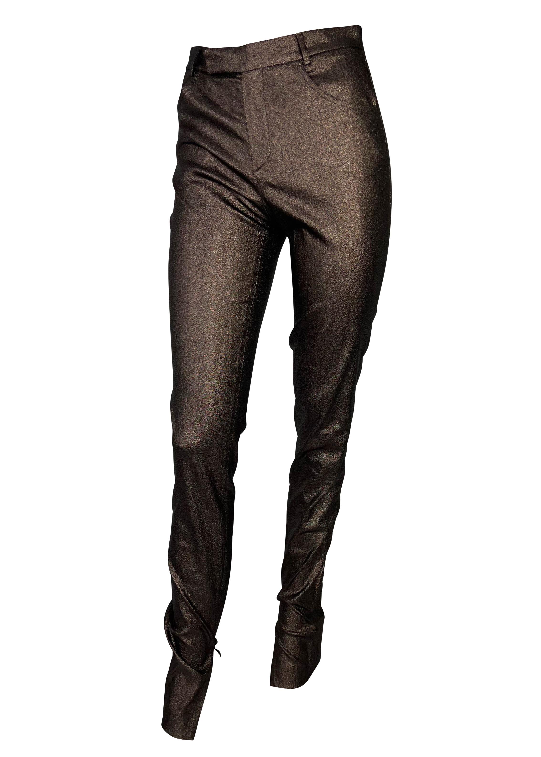 S/S 1997 Gucci by Tom Ford Runway Ad Brown Metallic Skinny Lurex Stretch Pants For Sale 5