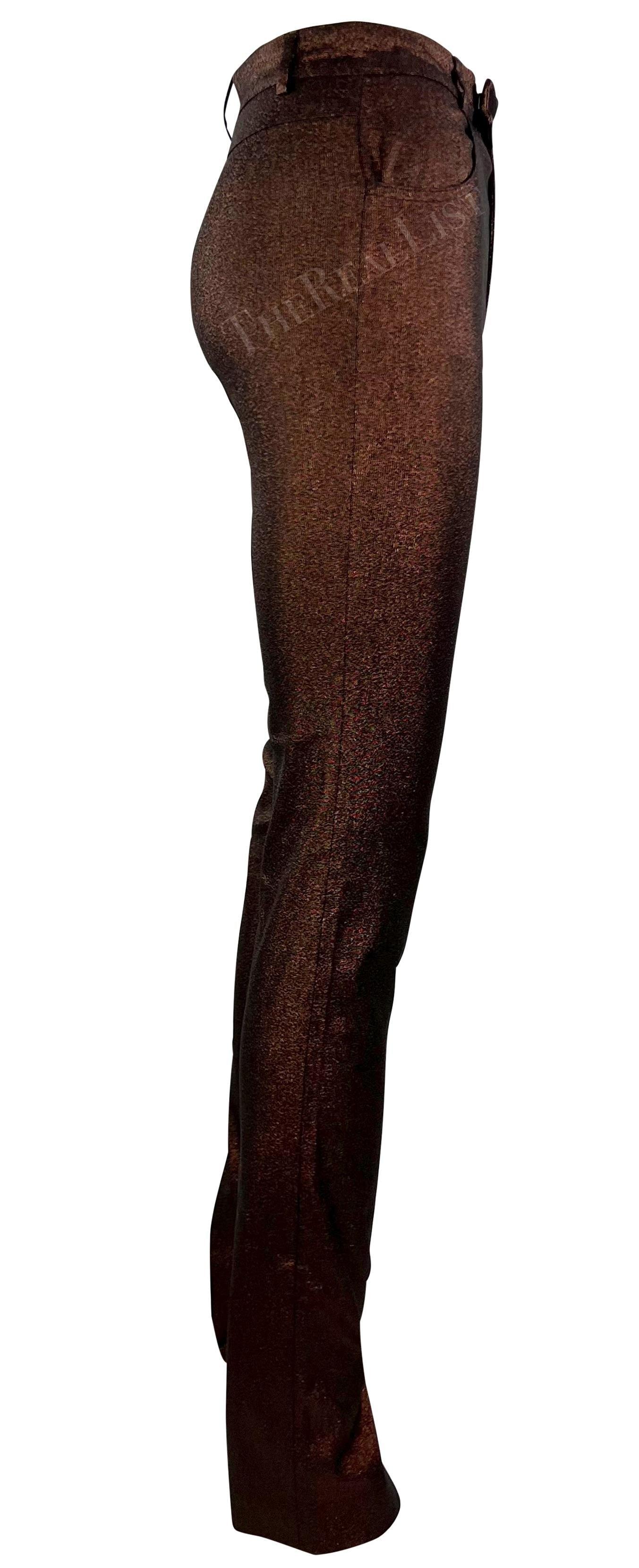 Pantalon extensible cuivré métallisé skinny en lurex Gucci by Tom Ford Runway Ad S/S 1997 en vente 1