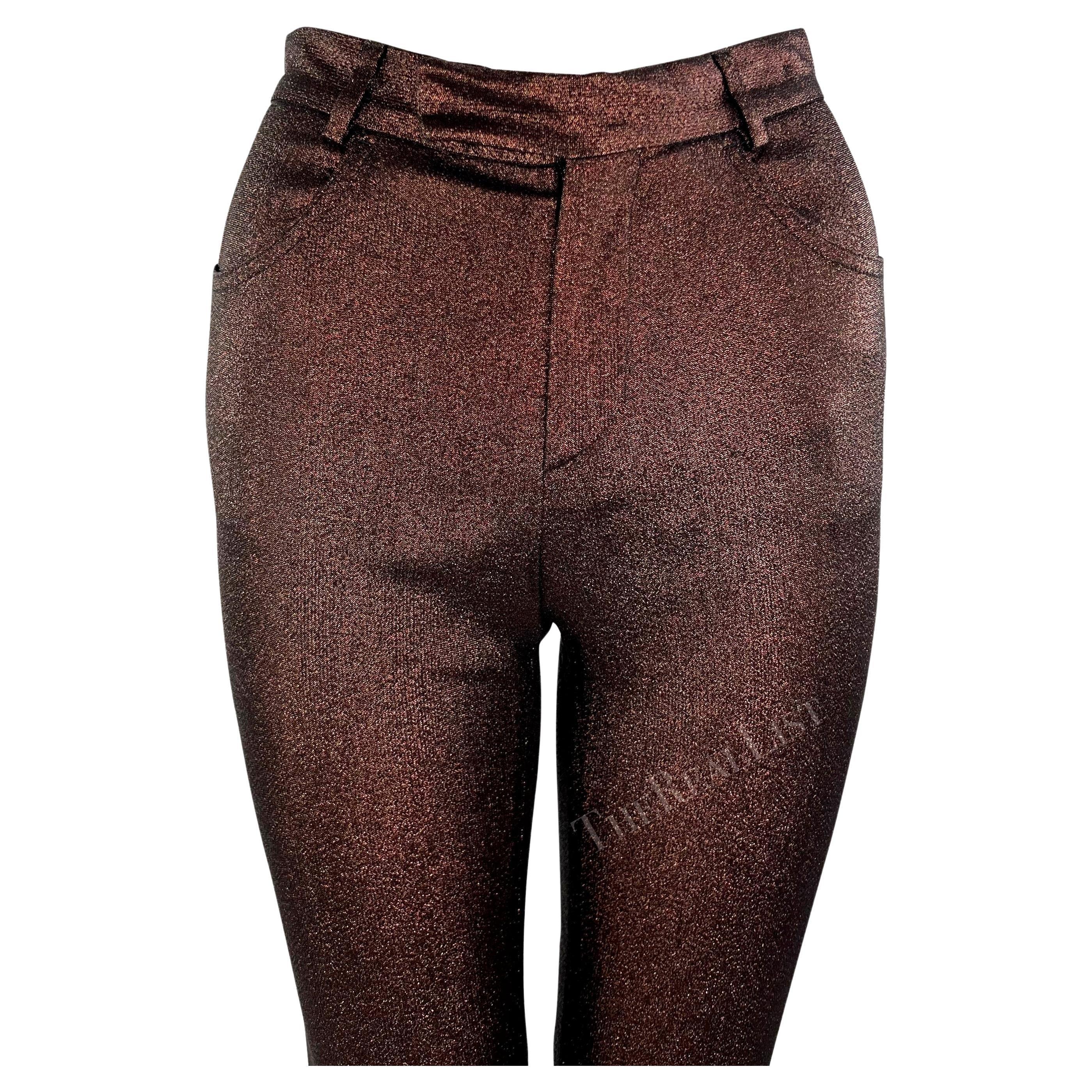 Pantalon extensible cuivré métallisé skinny en lurex Gucci by Tom Ford Runway Ad S/S 1997 en vente 3