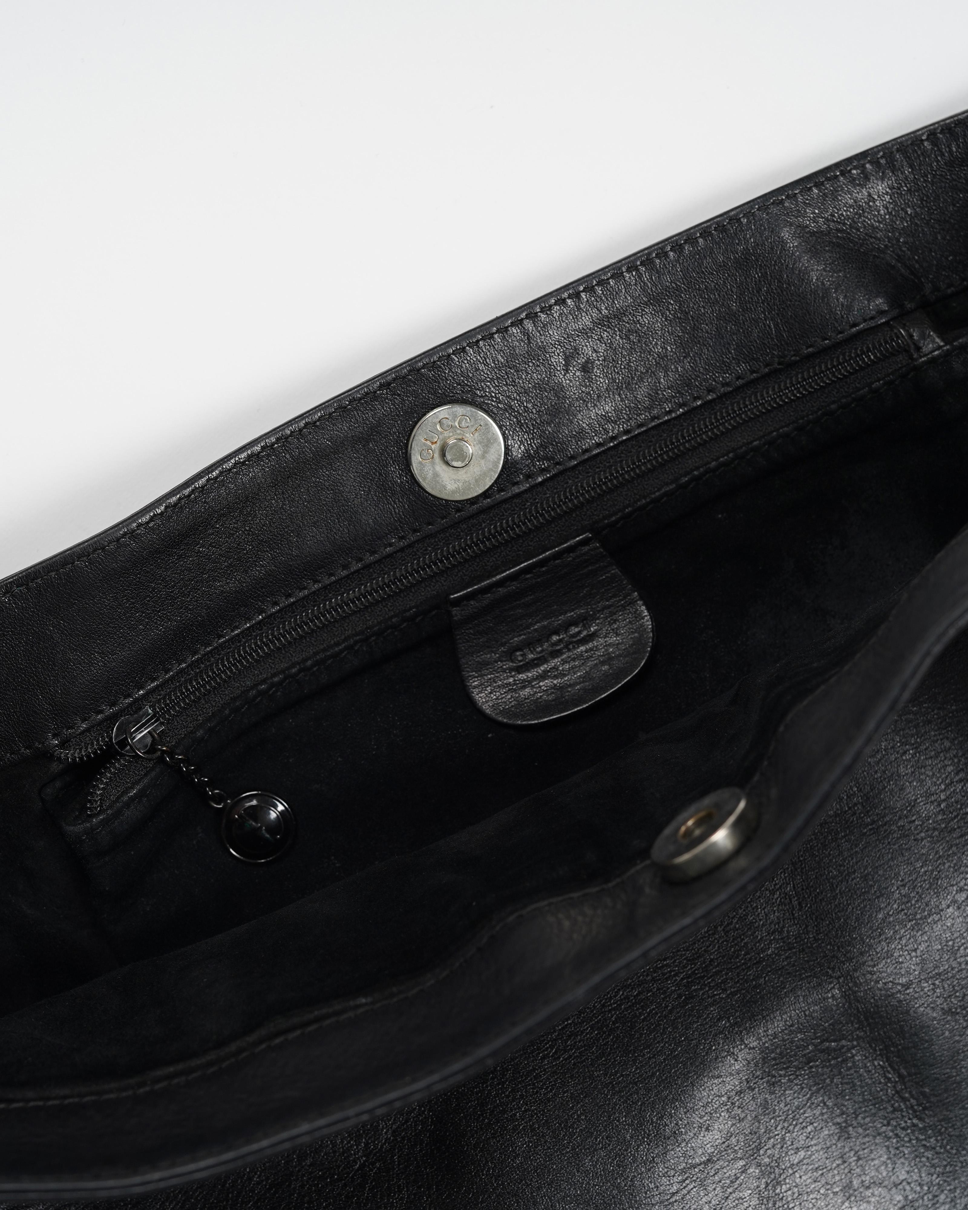 S/S 1997 Gucci by Tom Ford Runway Black Leather Wood Chain Link Large Bucket Bag 2