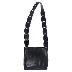 S/S 1997 Gucci by Tom Ford Runway Black Leather Wood Chain Link Large Bucket Bag