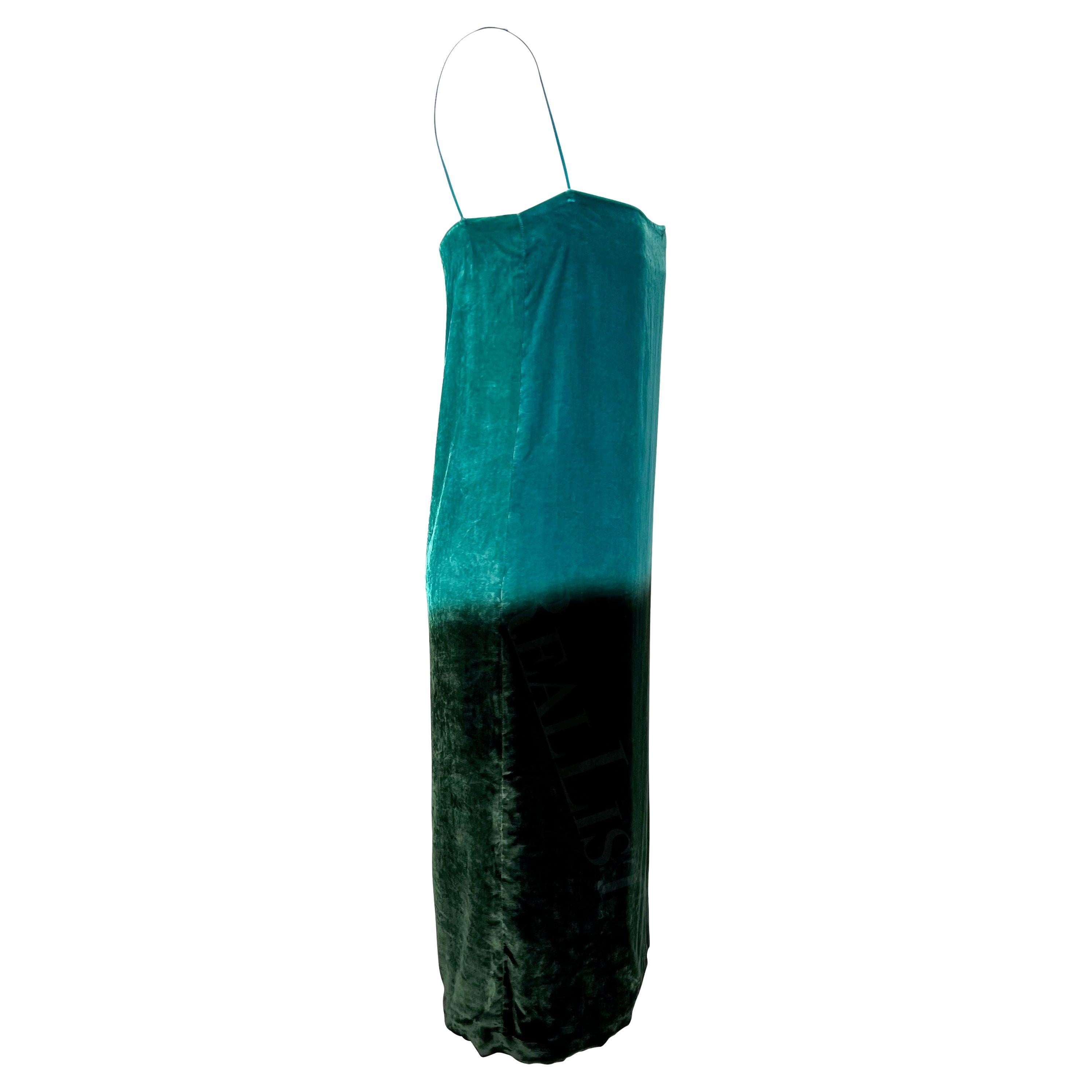 S/S 1997 Gucci by Tom Ford Runway Green Blue Ombré Velvet Shift Dress For Sale 6