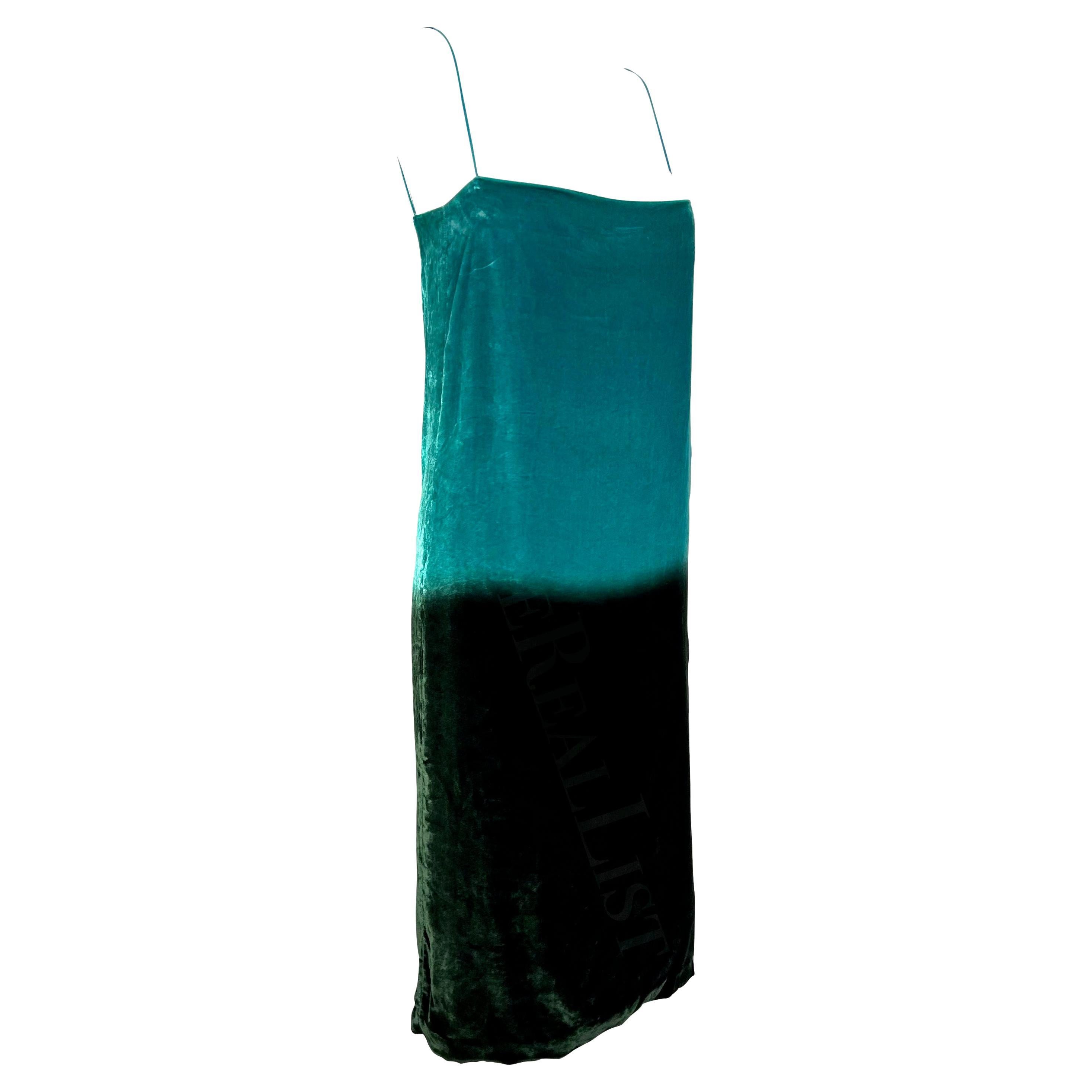 S/S 1997 Gucci by Tom Ford Runway Green Blue Ombré Velvet Shift Dress For Sale 7