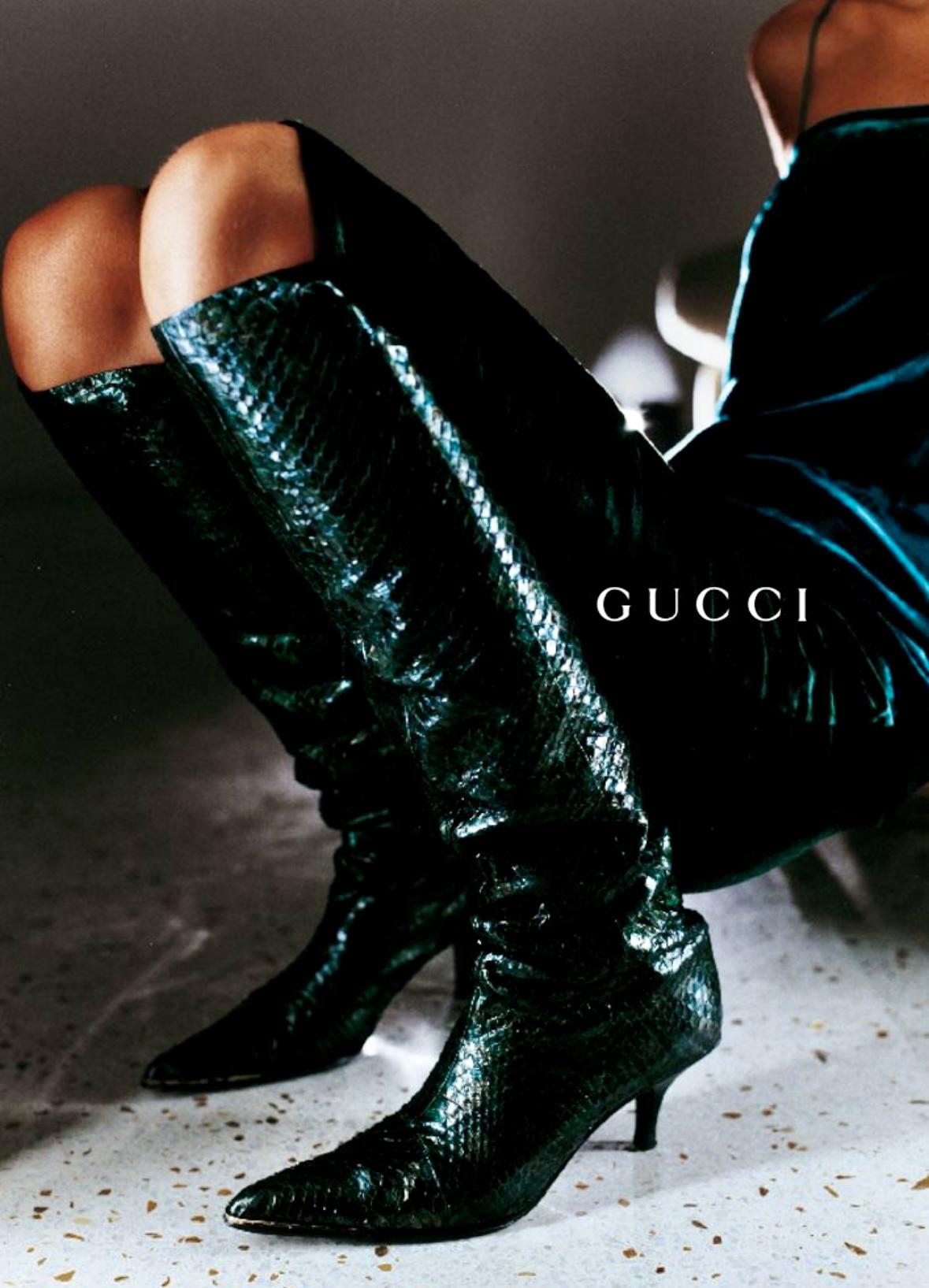 Presenting a blue velvet ombré Gucci shift dress designed by Tom Ford. From the Spring/Summer 1997 collection, this dress debuted on the season's runway and was also highlighted in the season's ad campaign, captured by Mario Testino. This dress was