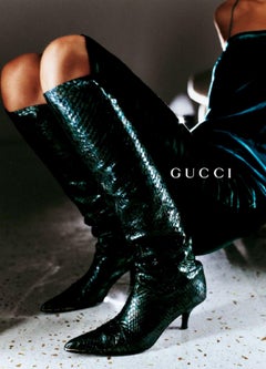 S/S 1997 Gucci by Tom Ford Runway Green Blue Ombré Velvet Shift Dress