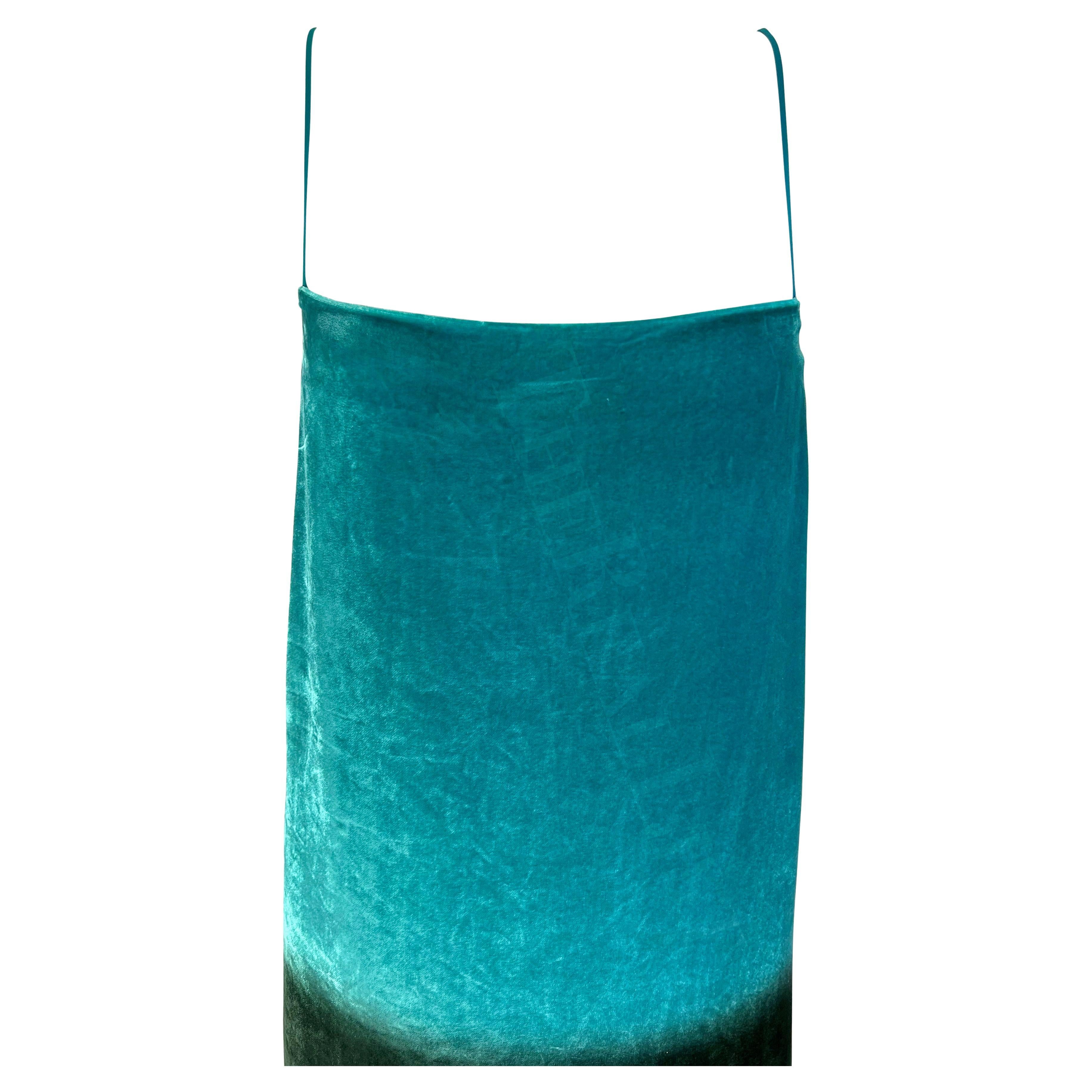 S/S 1997 Gucci by Tom Ford Runway Green Blue Ombré Velvet Shift Dress In Good Condition For Sale In West Hollywood, CA