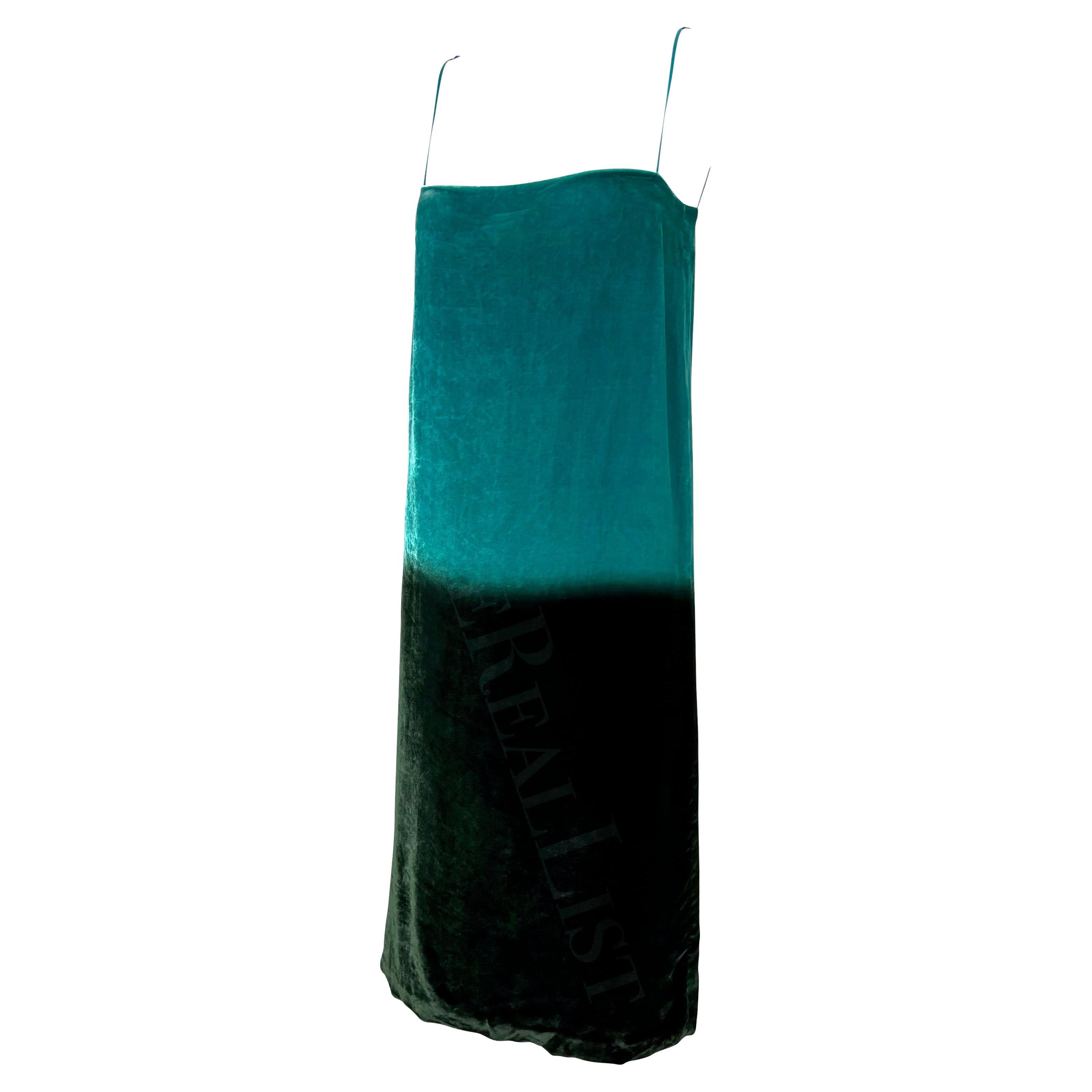 S/S 1997 Gucci by Tom Ford Runway Green Blue Ombré Velvet Shift Dress For Sale 1