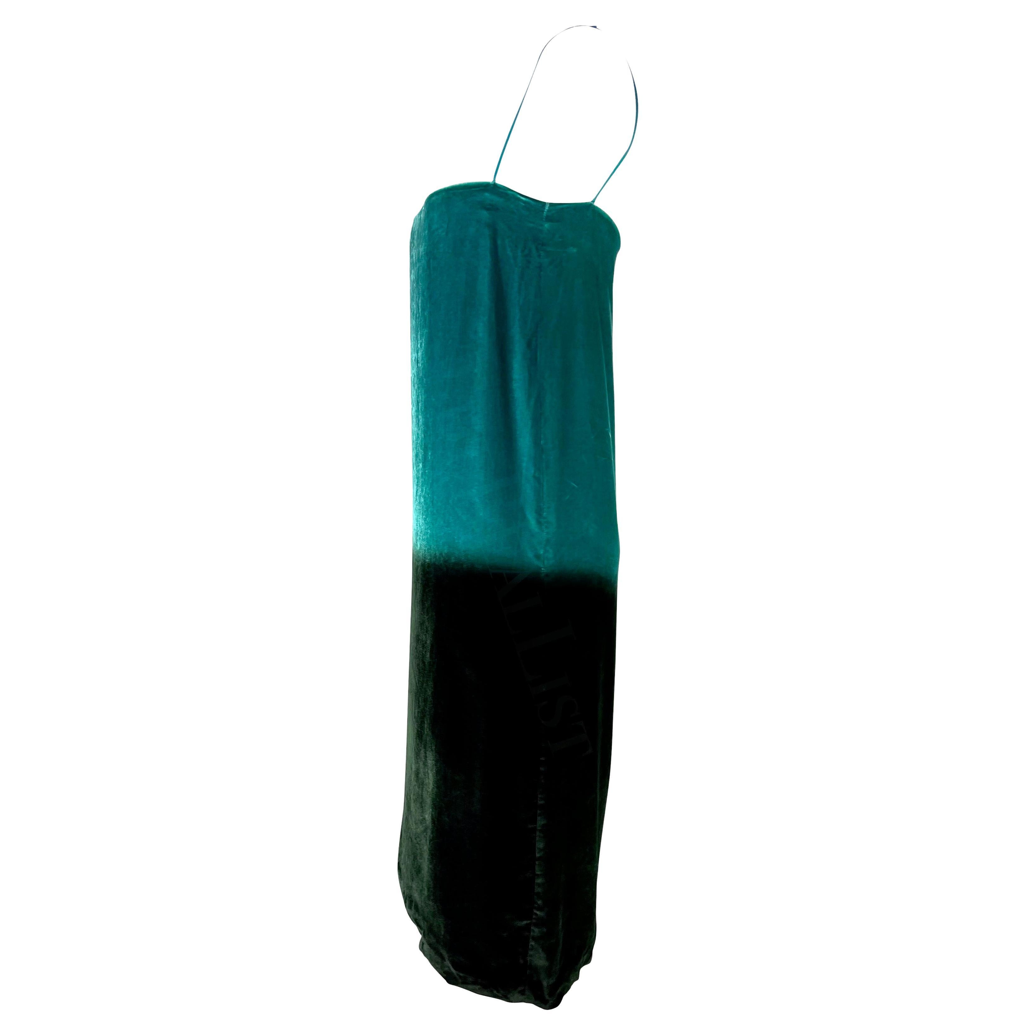 S/S 1997 Gucci by Tom Ford Runway Green Blue Ombré Velvet Shift Dress For Sale 3