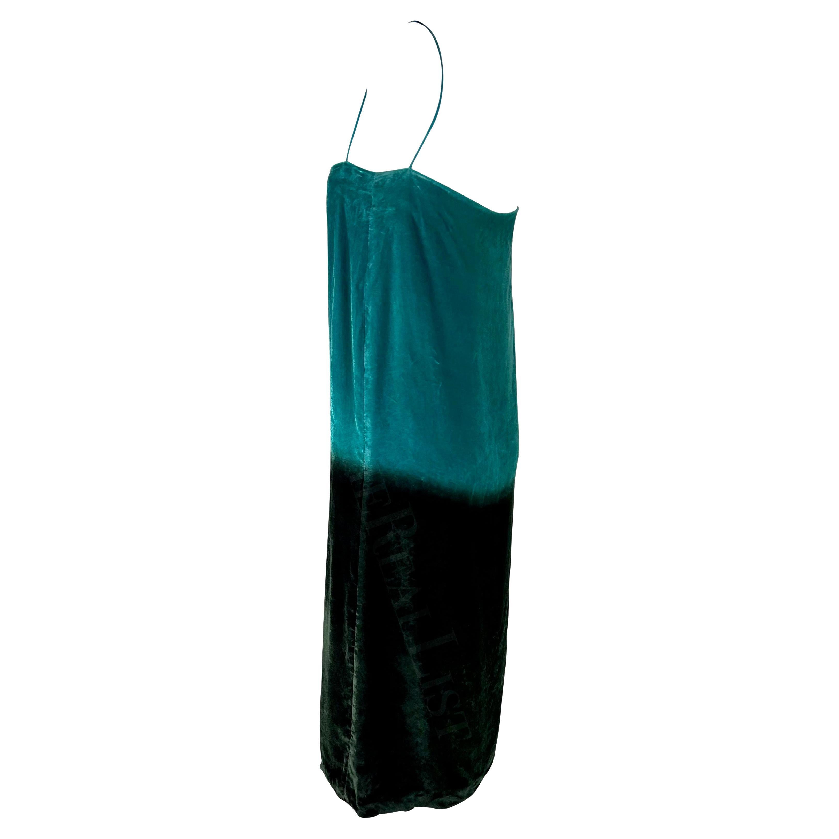 S/S 1997 Gucci by Tom Ford Runway Green Blue Ombré Velvet Shift Dress For Sale 4